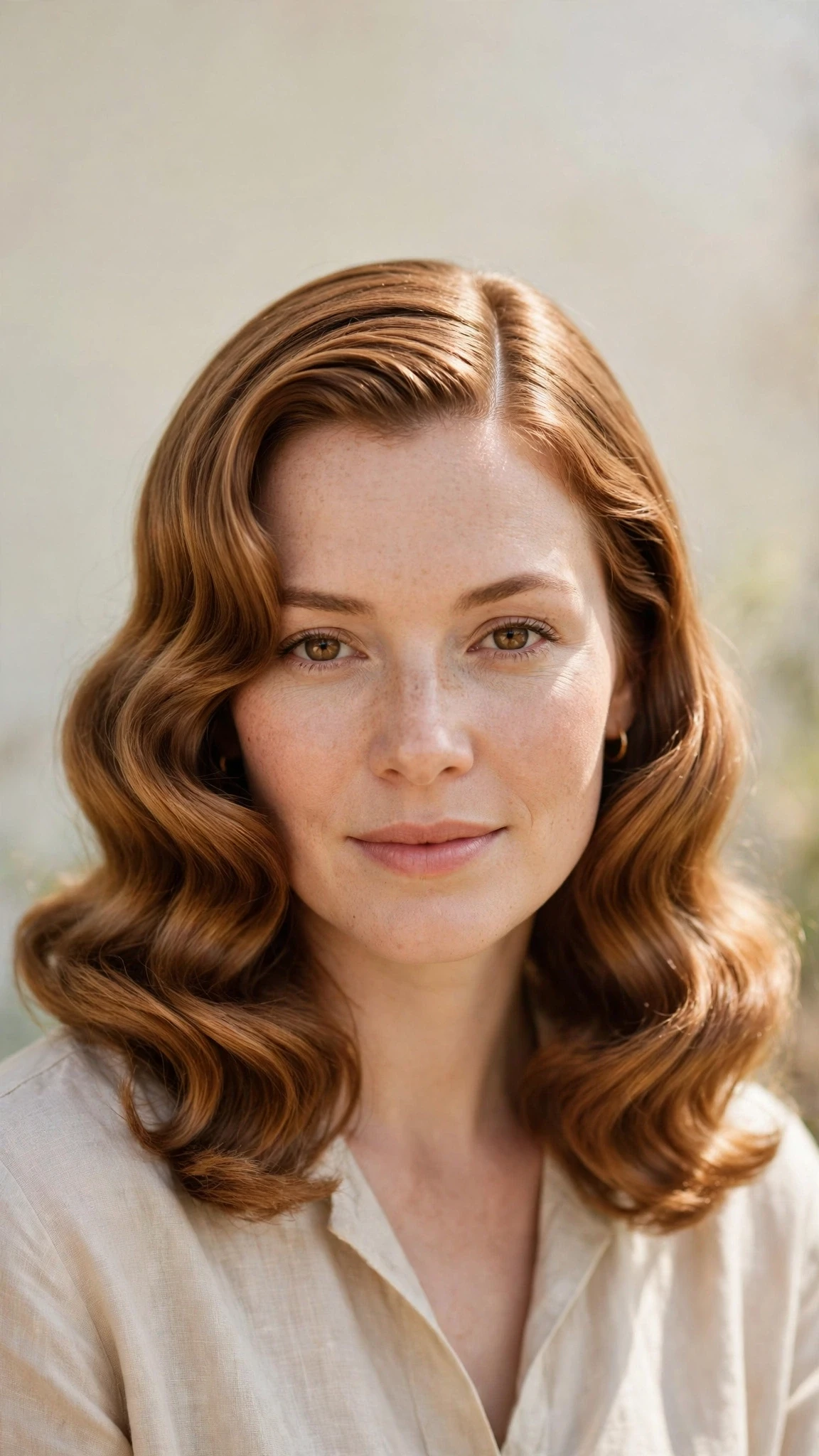 Retro Wave Hairstyles For Medium Hair With Polished Finger Waves With A Sleek Straight Finish, Curtain Pieces And Warm Caramel Tones