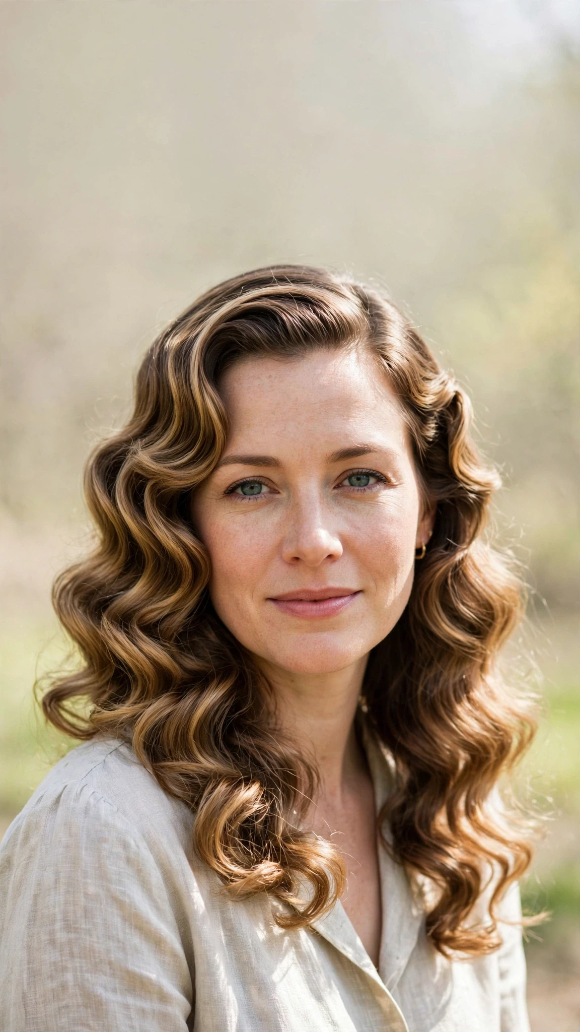 Retro Wave Hairstyles For Medium Hair With Polished Finger Waves With Loose Romantic Curls, Graduated Layers And Sunlit Dimension
