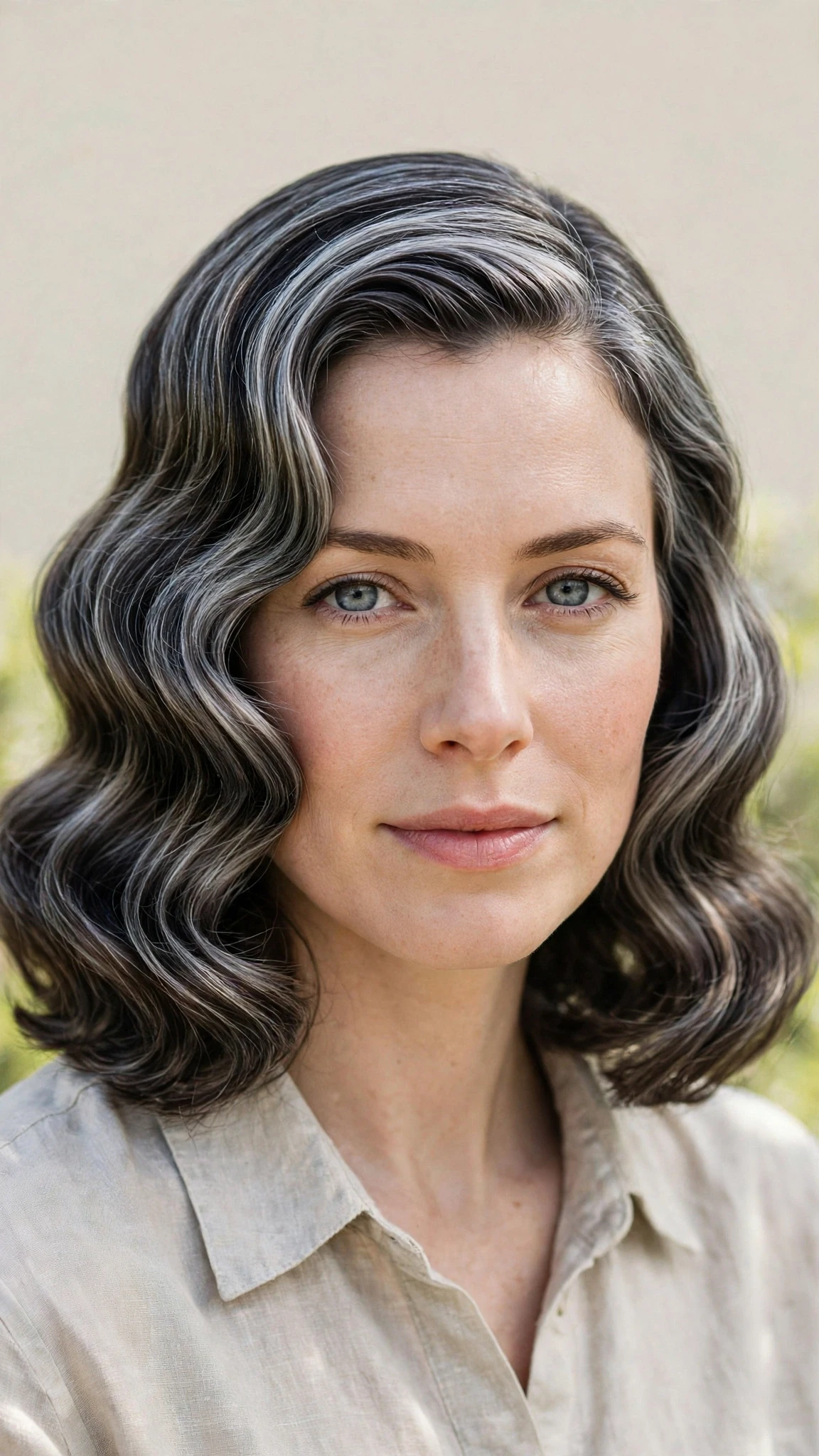 Retro Wave Hairstyles For Medium Hair With Polished Finger Waves With A Sleek Straight Finish, Subtle Internal Layers And Silver-Blended Brightness