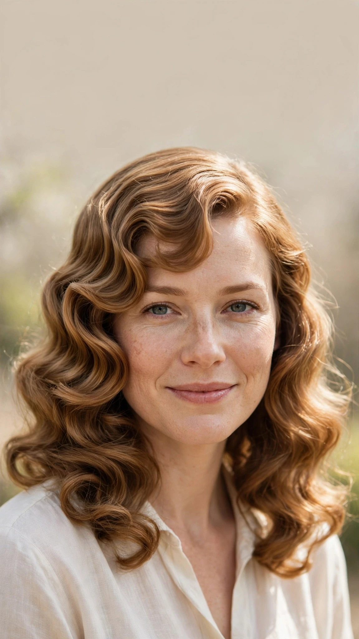 Retro Wave Hairstyles For Medium Hair With Polished Finger Waves With Loose Romantic Curls, A Soft Side-Swept Fringe And Warm Caramel Tones