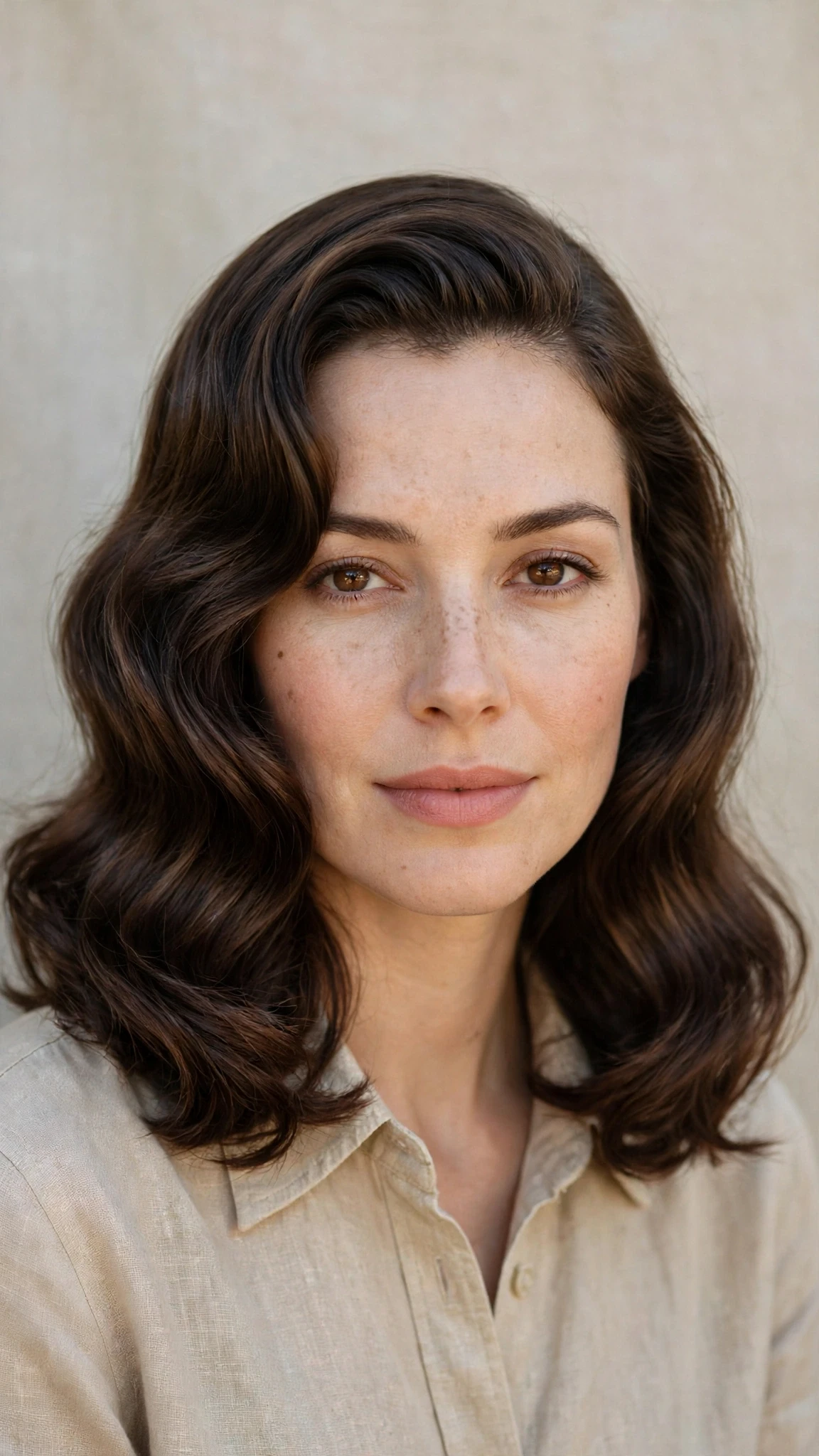 Retro Wave Hairstyles For Medium Hair With Polished Finger Waves With Silky Smooth Strands, Feathered Ends And Natural Brunette Depth