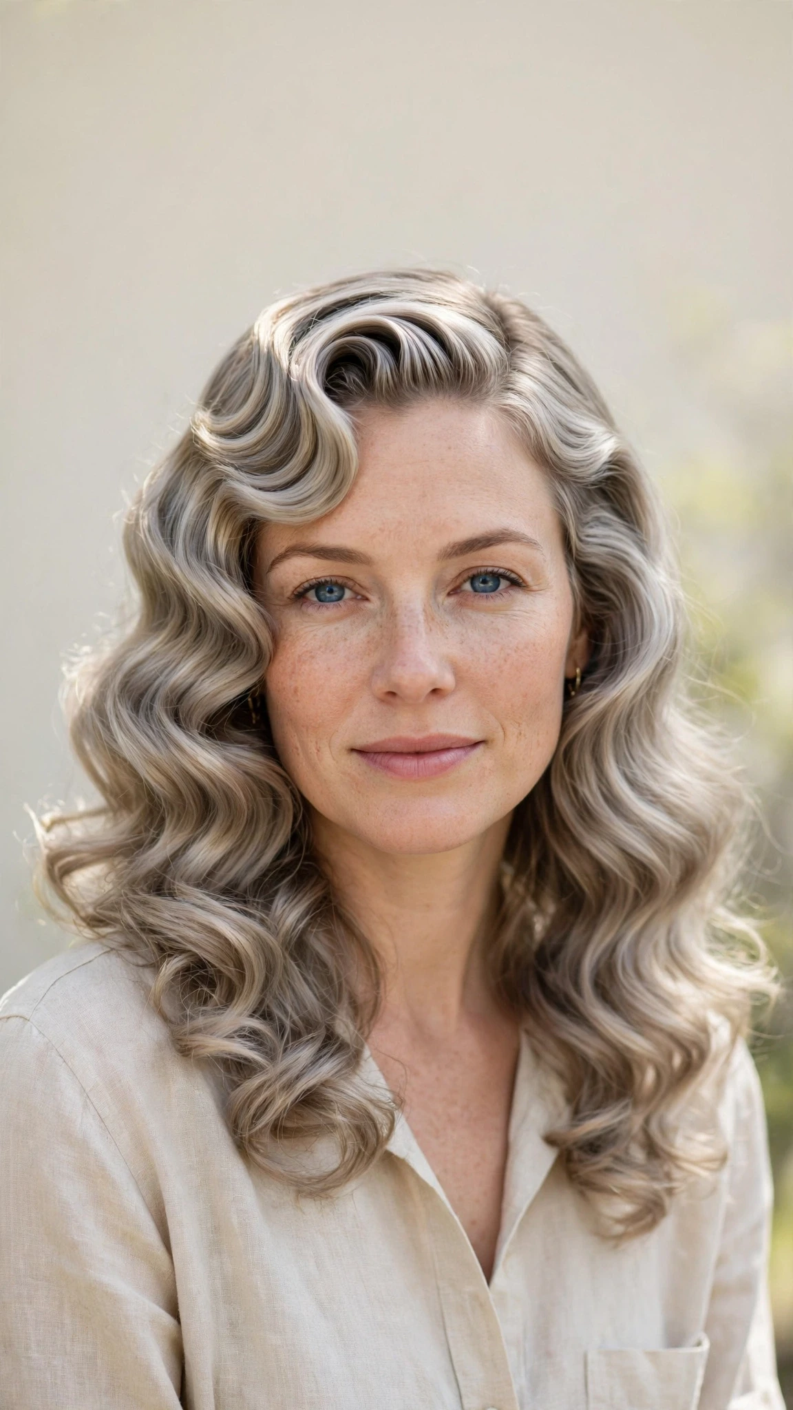 Retro Wave Hairstyles For Medium Hair With Polished Finger Waves With Loose Romantic Curls, Graduated Layers And Cool Ash Softness