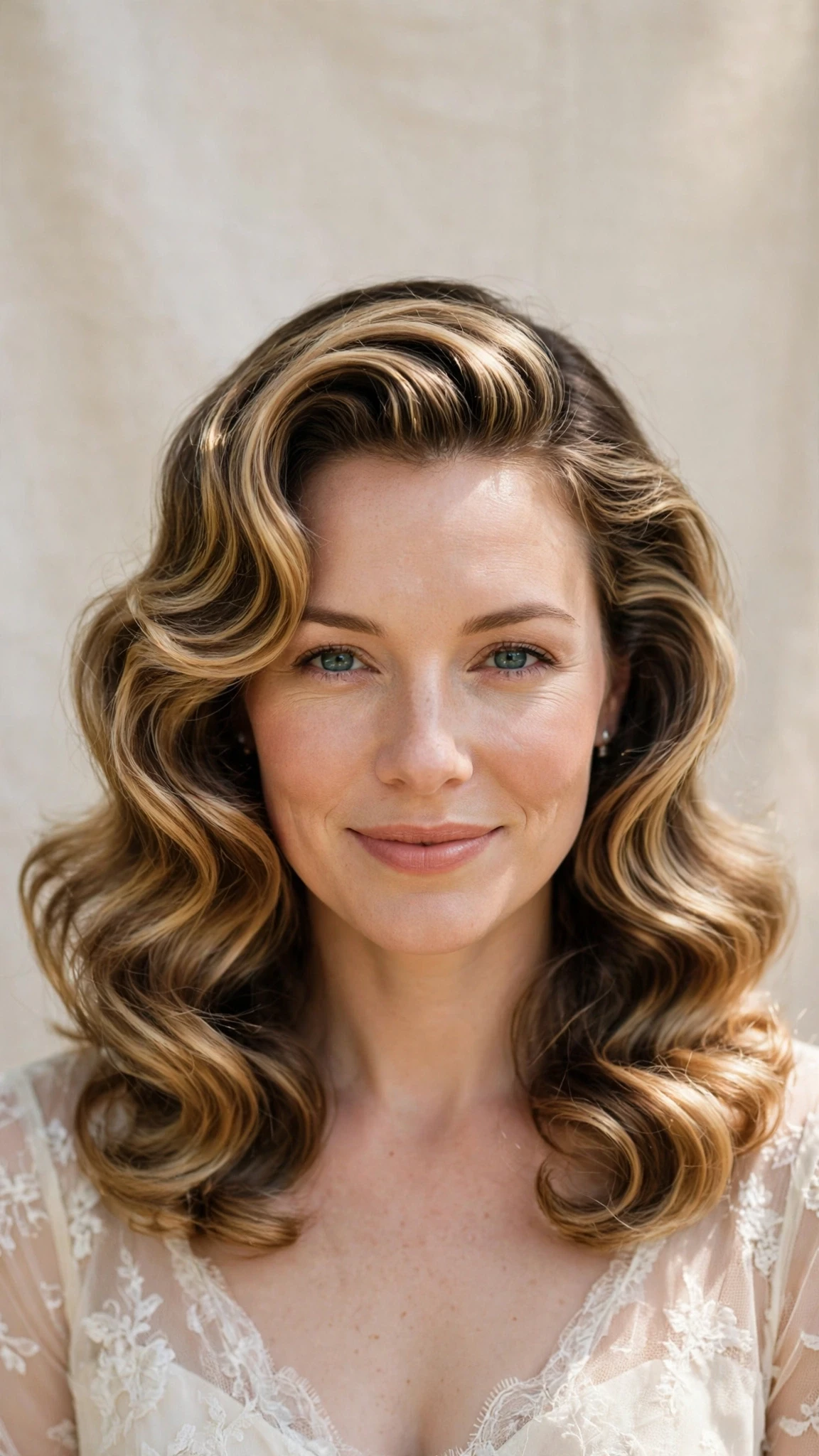 Retro Wave Hairstyles For Spring Weddings With A Vintage Finish With A Polished Blowout, Subtle Internal Layers And Soft Golden Pieces