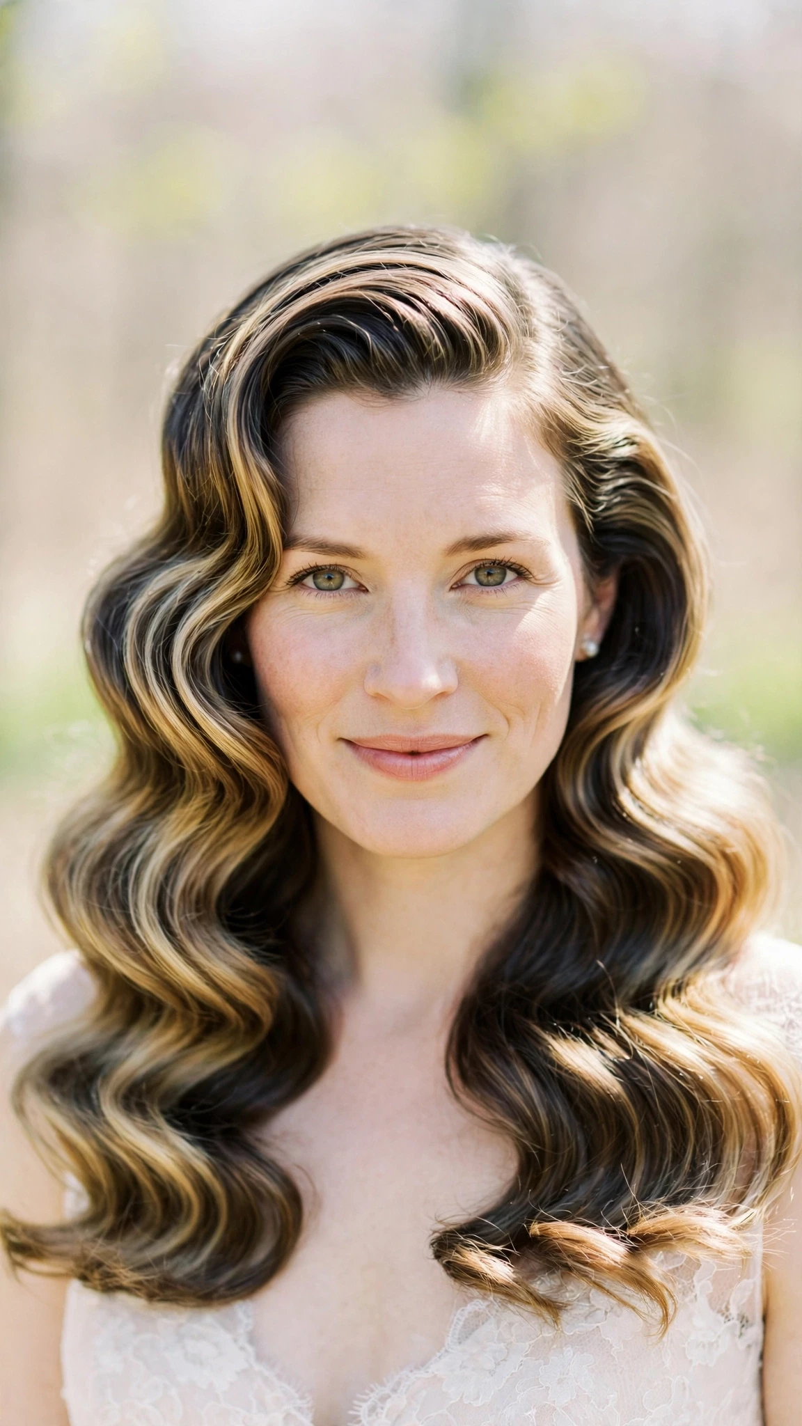 Retro Wave Hairstyles For Spring Weddings With A Vintage Finish With Smooth Glossy Lengths, Graduated Layers And Sunlit Dimension