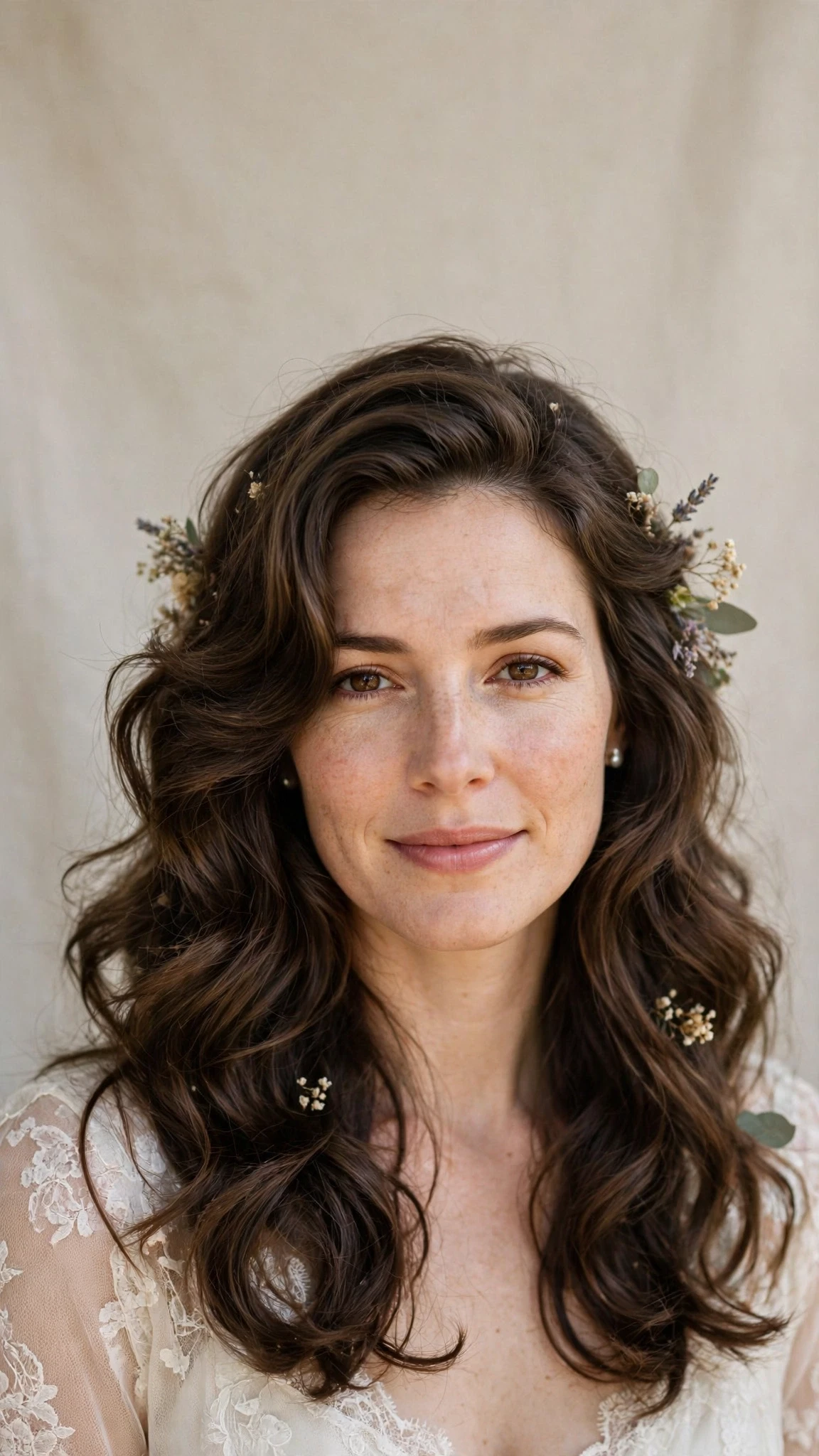 Retro Wave Hairstyles For Spring Weddings With A Vintage Finish With A Relaxed Lived-In Wave, Long Soft Layers And Natural Brunette Depth