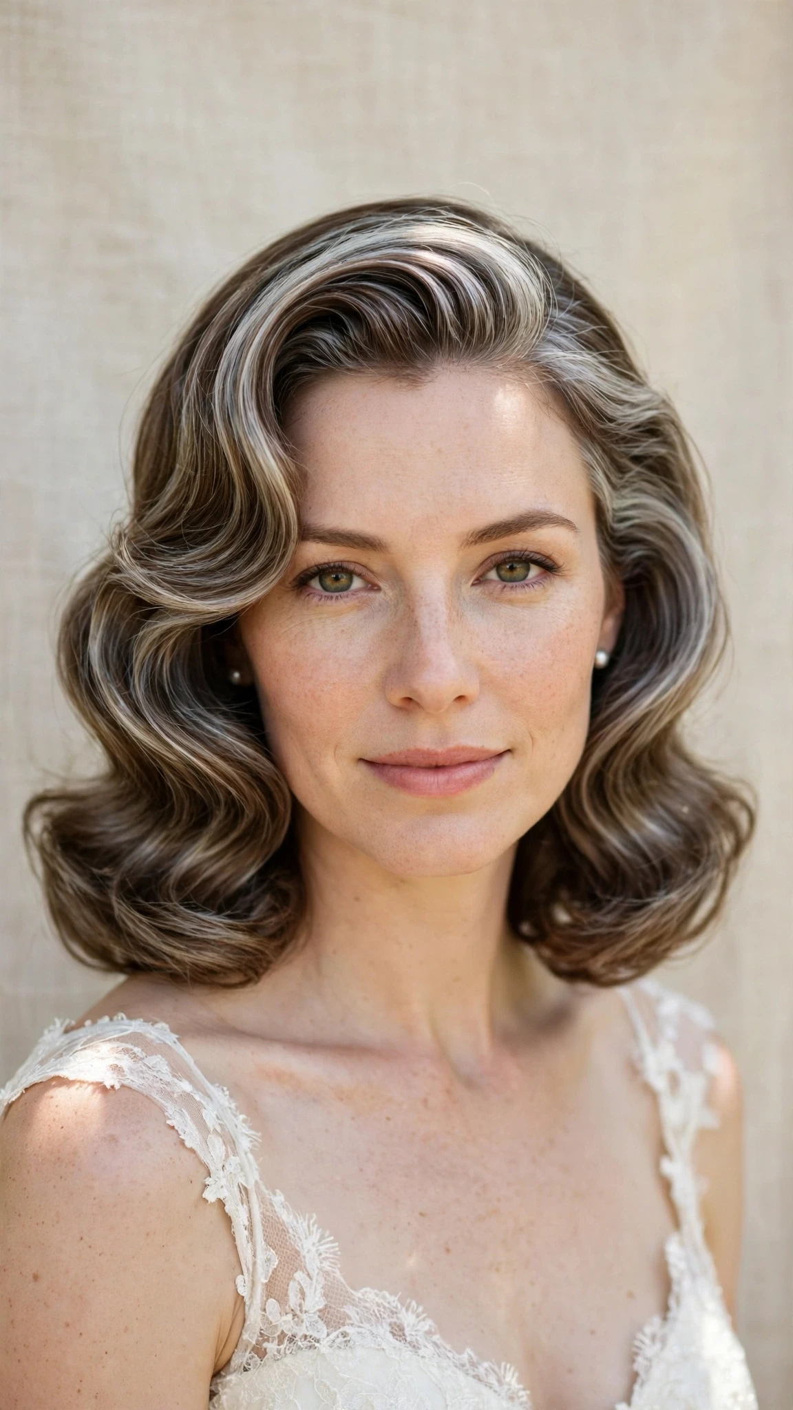 Retro Wave Hairstyles For Spring Weddings With A Vintage Finish With A Polished Blowout, Subtle Internal Layers And Silver-Blended Brightness