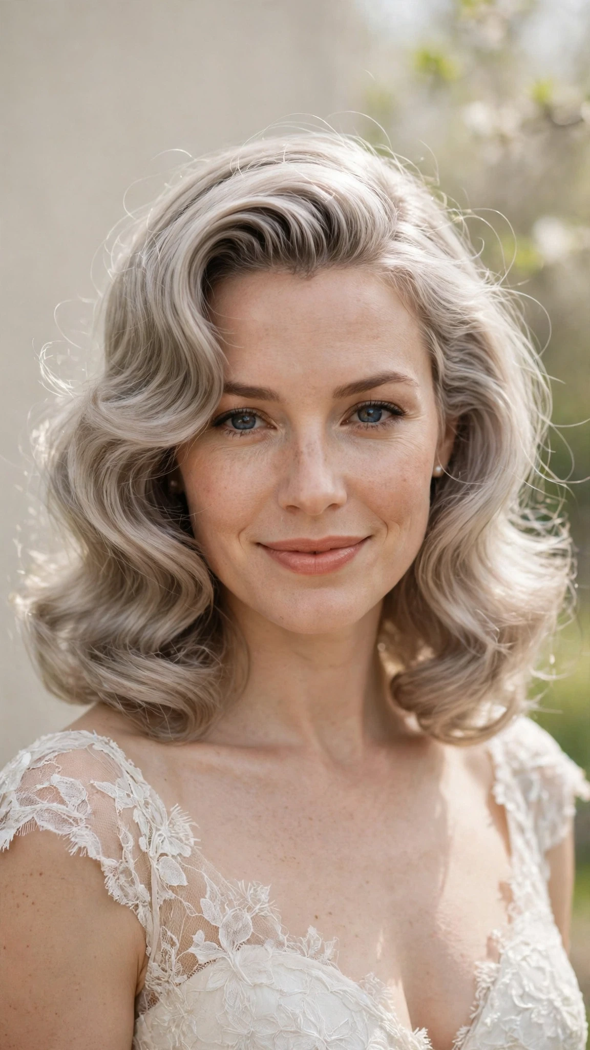 Retro Wave Hairstyles For Spring Weddings With A Vintage Finish With A Polished Blowout, Wispy Pieces Around The Face And Cool Ash Softness