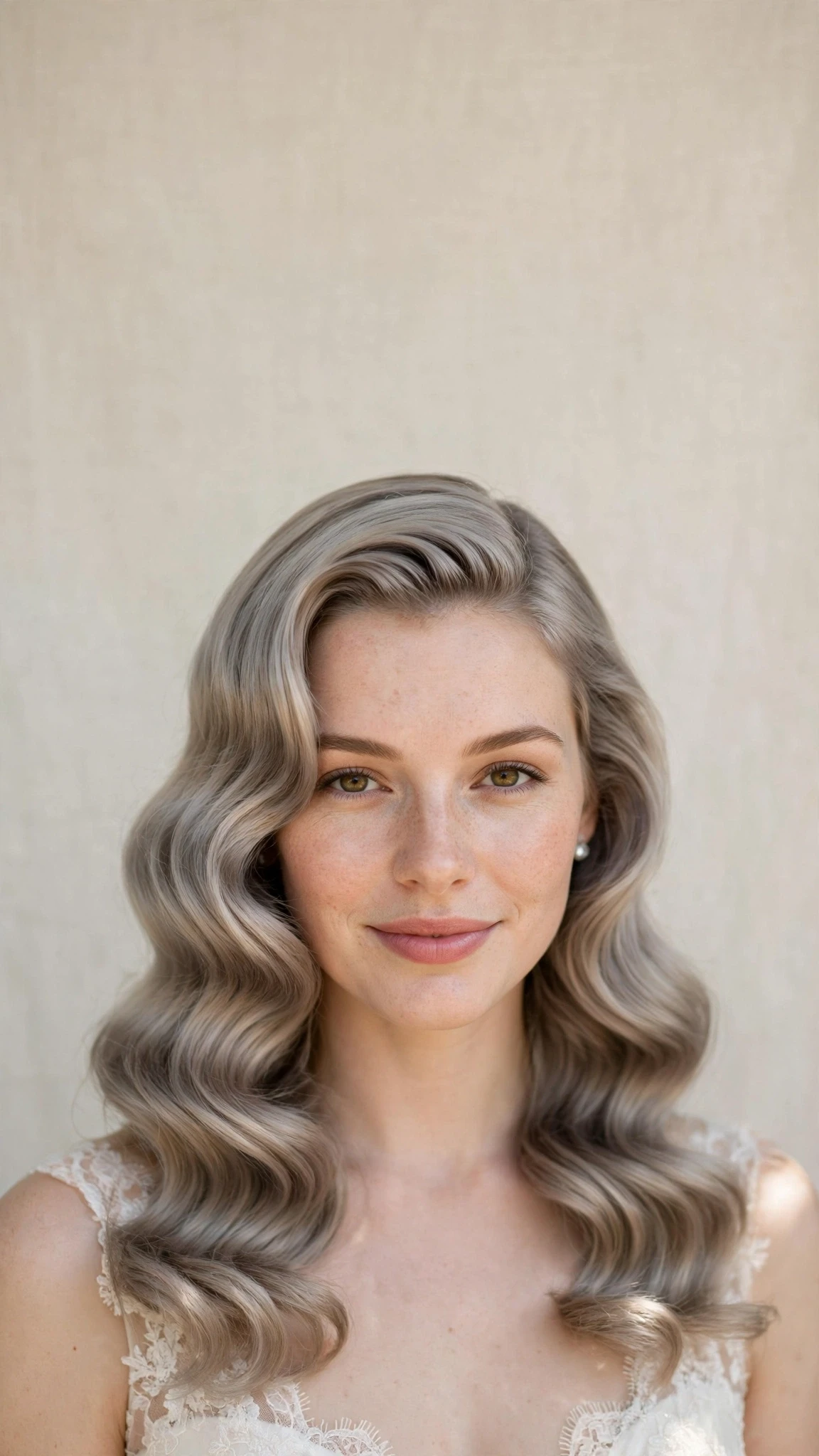 Retro Wave Hairstyles For Spring Weddings With A Vintage Finish With Smooth Glossy Lengths, Graduated Layers And Cool Ash Softness