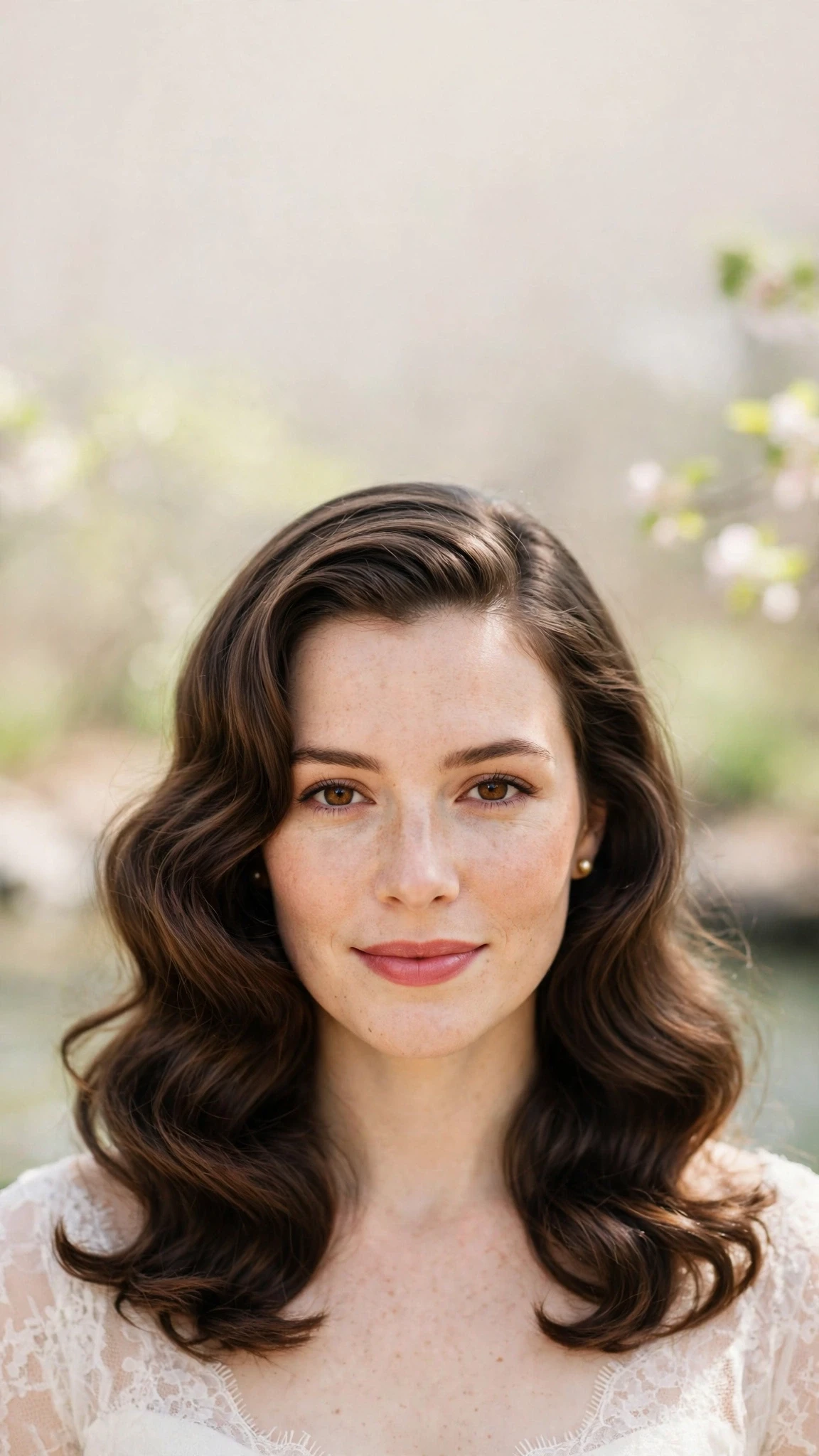 Retro Wave Hairstyles For Spring Weddings With A Vintage Finish With Soft Waves, Feathered Ends And Natural Brunette Depth