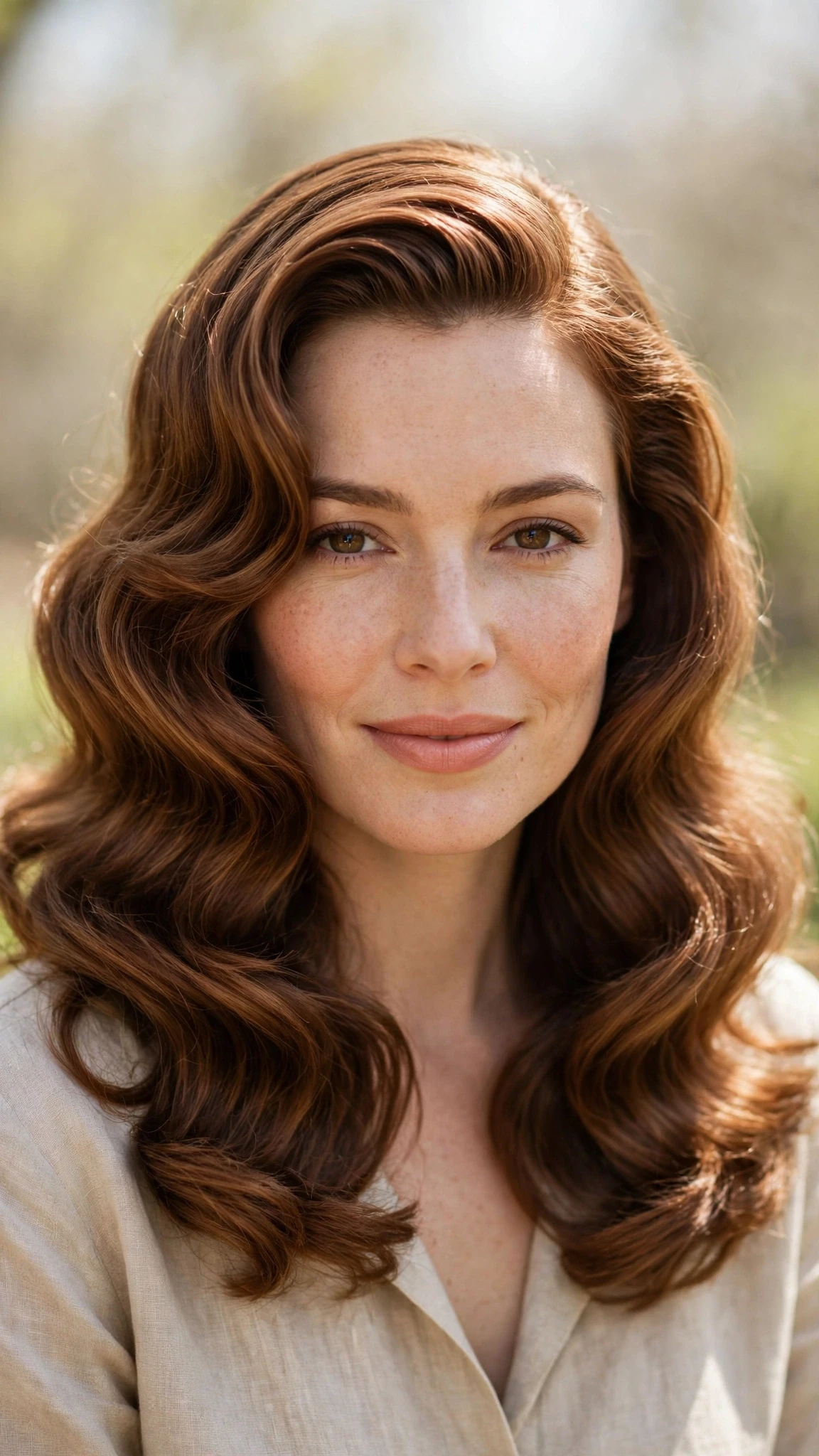 Retro Wave Hairstyles For Ss27 With Old Hollywood Soft Waves With Smooth Glossy Lengths, A Layered Shape That Moves And Warm Chestnut Warmth