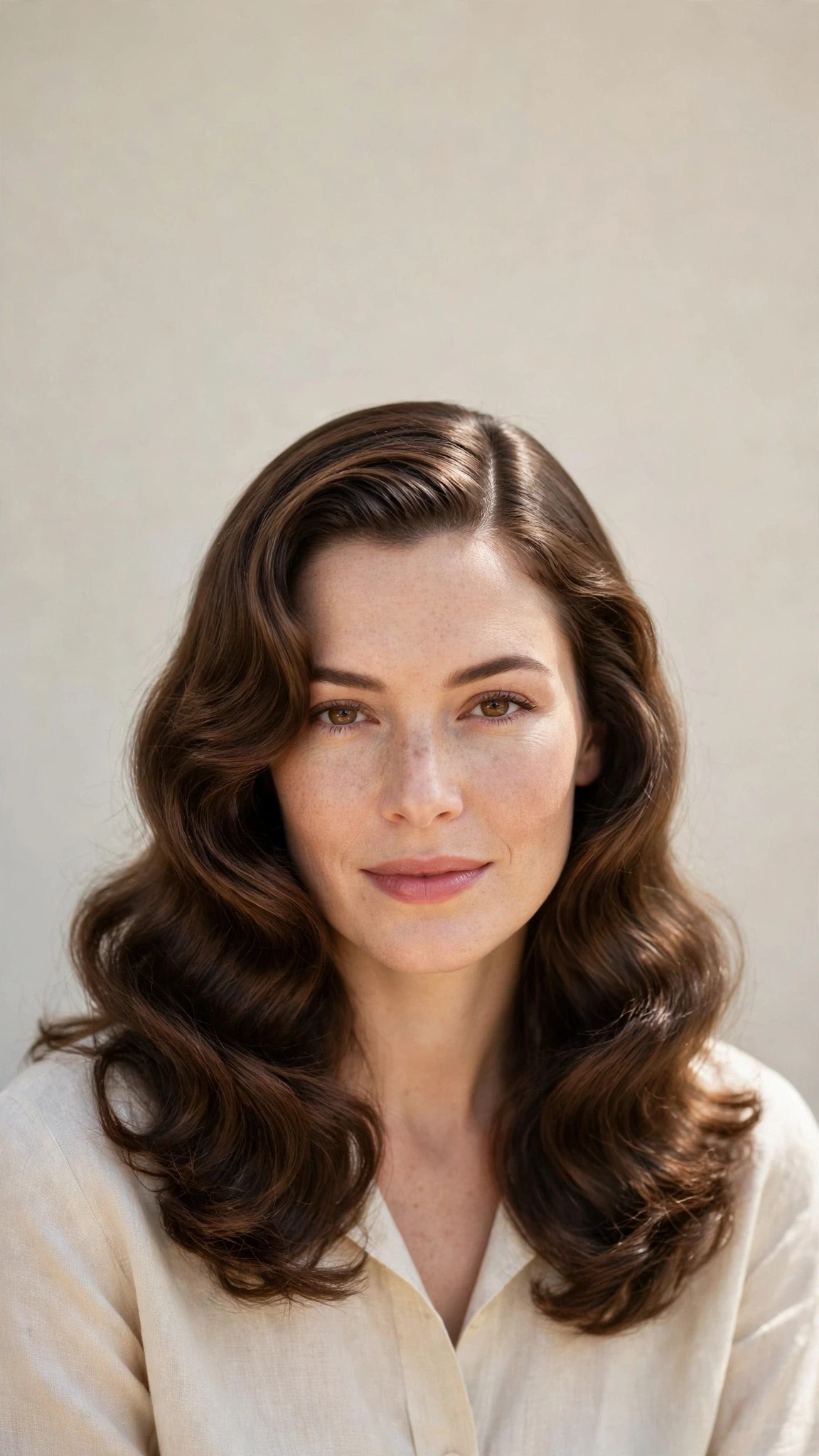 Retro Wave Hairstyles For Ss27 With Old Hollywood Soft Waves With A Polished Blowout, A Centre Part With Soft Layers And Natural Brunette Depth