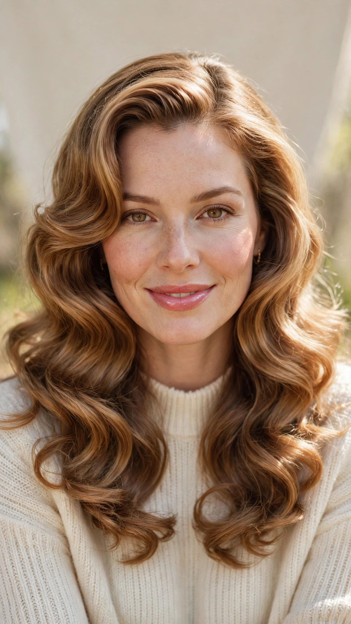Retro Waves Hairstyles For Long Hair With Loose Glamorous Curls With A Polished Blowout, Curtain Pieces And Warm Caramel Tones