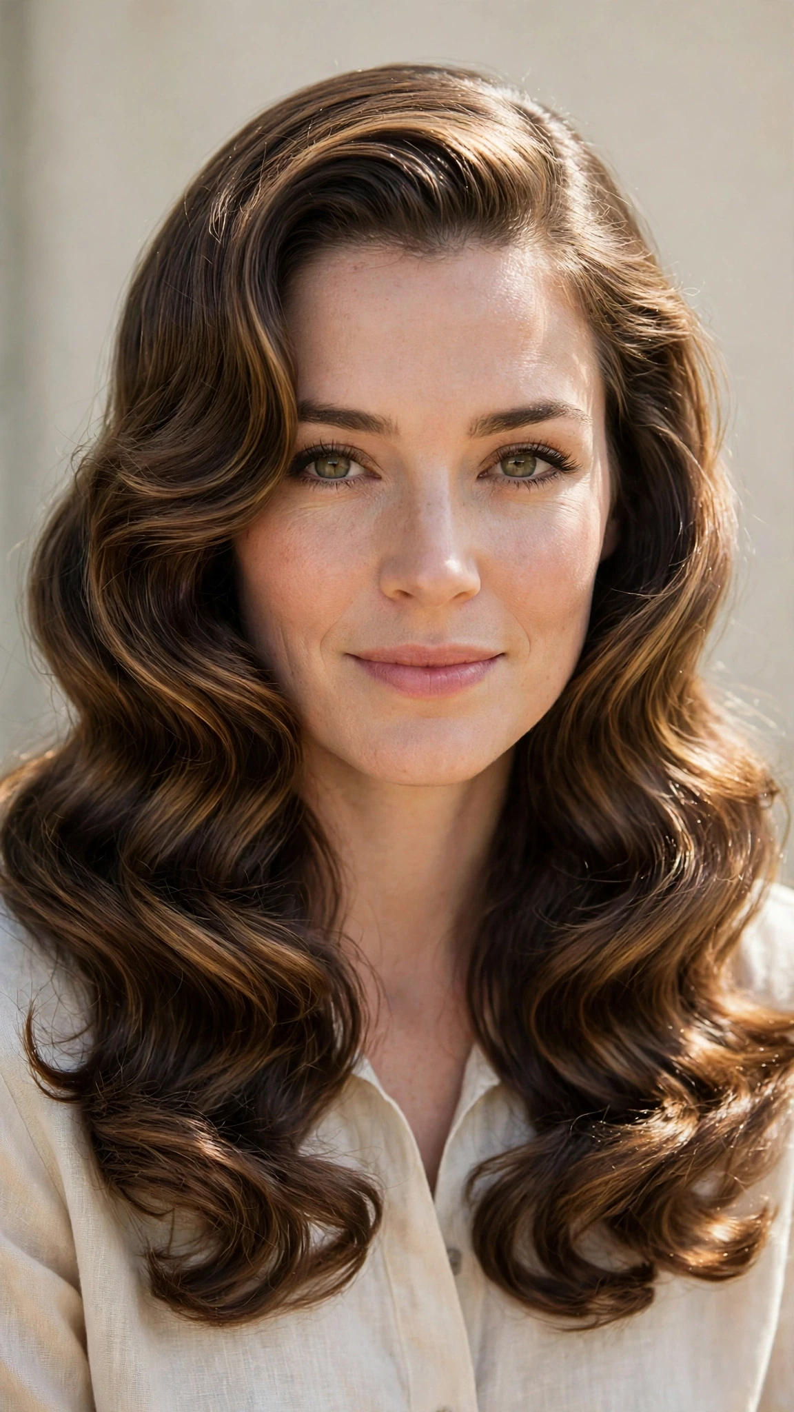 Retro Waves Hairstyles For Long Hair With Loose Glamorous Curls With Smooth Glossy Lengths, Graduated Layers And Sunlit Dimension