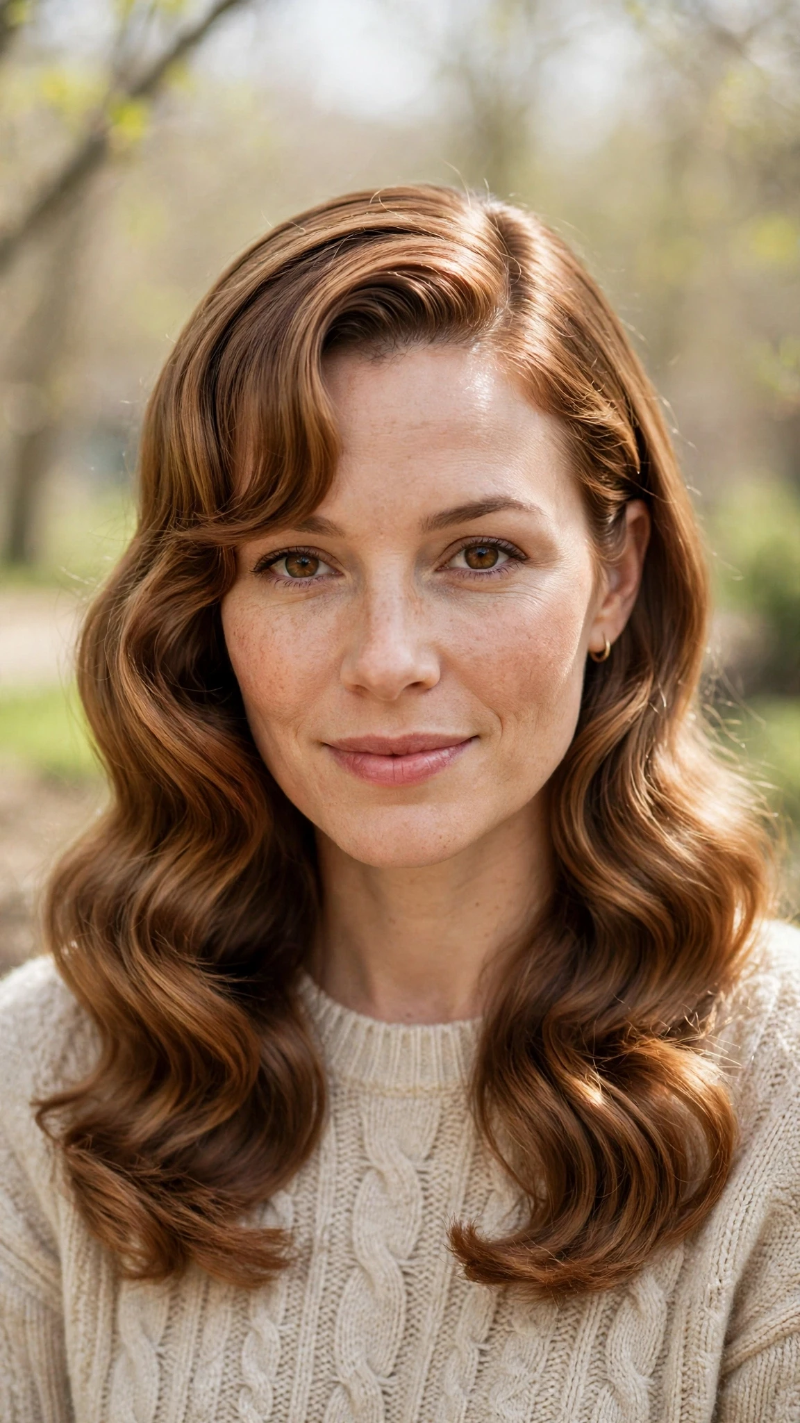 Retro Waves Hairstyles For Spring Evenings With A Deep Side Part With A Sleek Straight Finish, Curtain Pieces And Warm Caramel Tones