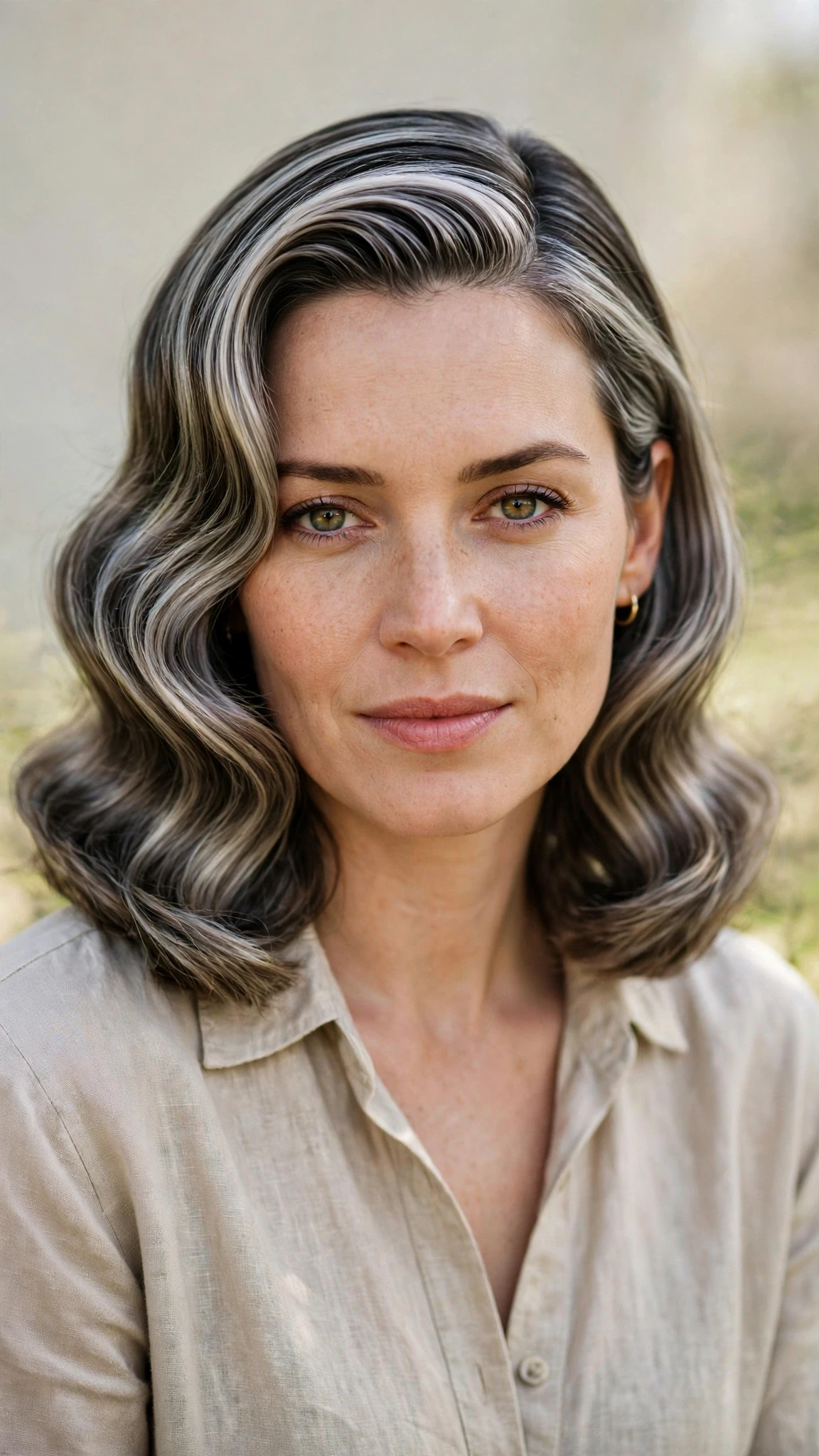 Retro Waves Hairstyles For Spring Evenings With A Deep Side Part With A Sleek Straight Finish, Subtle Internal Layers And Silver-Blended Brightness
