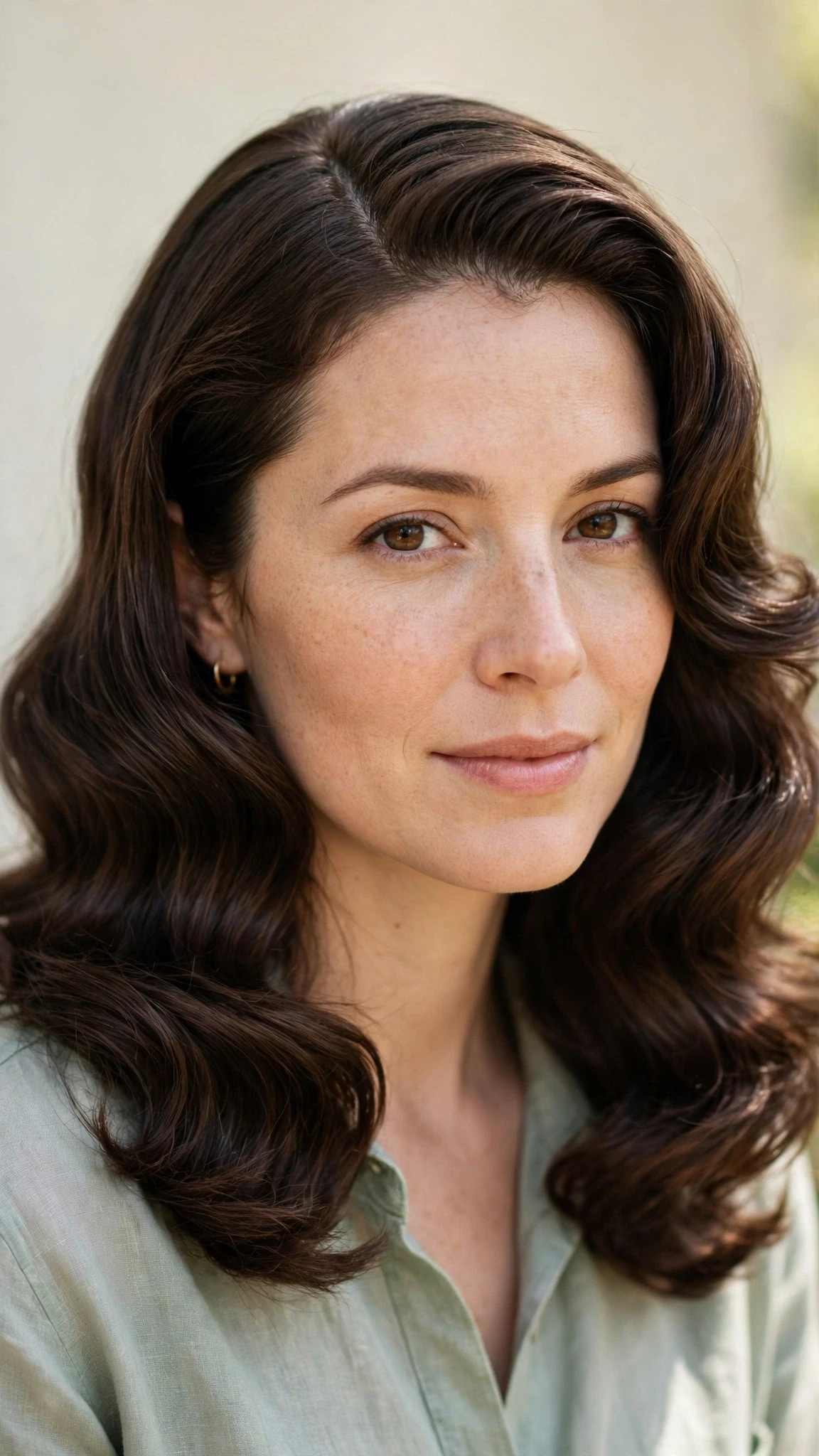 Retro Waves Hairstyles For Spring Evenings With A Deep Side Part With Silky Smooth Strands, Feathered Ends And Natural Brunette Depth
