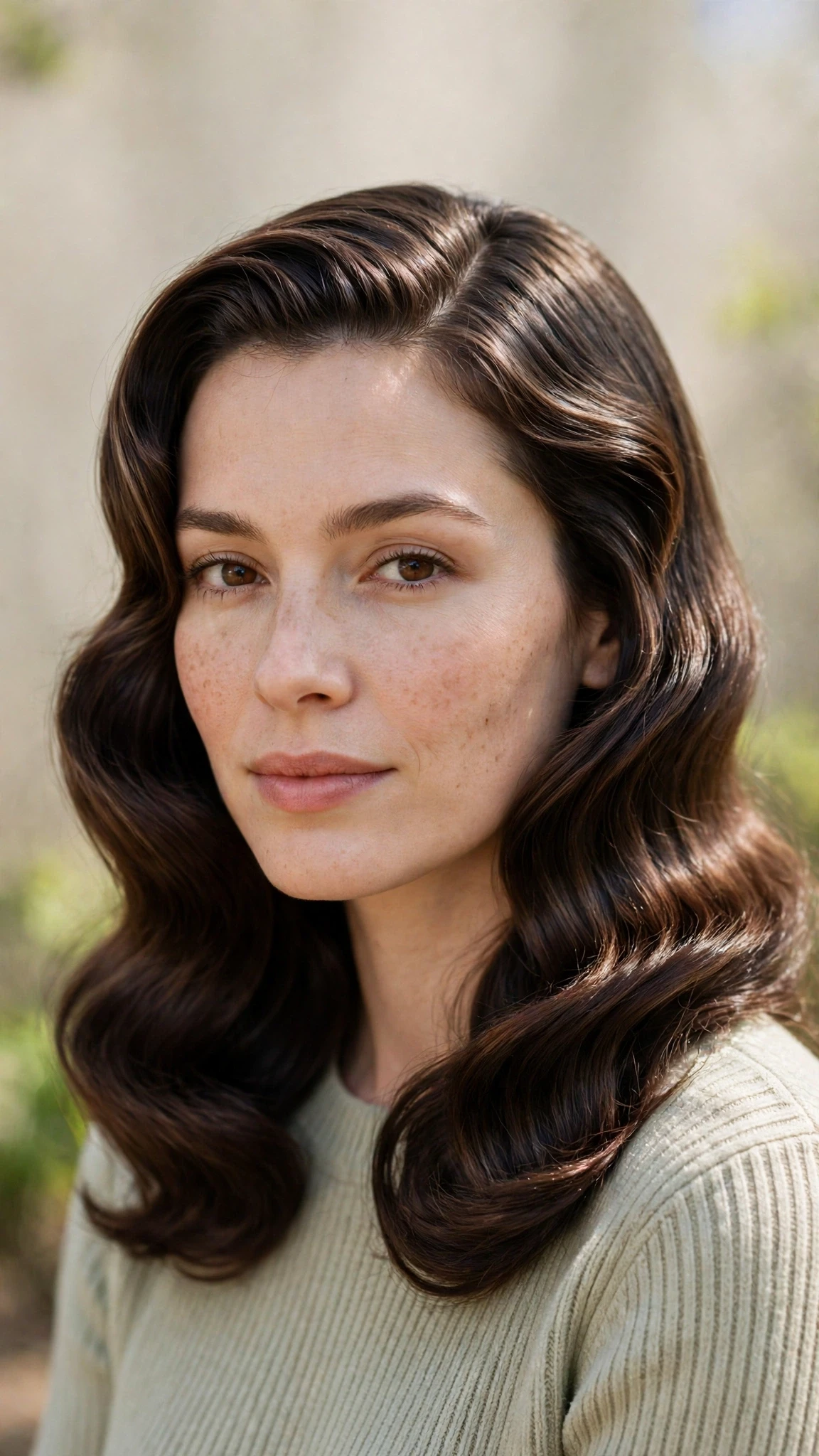 Retro Waves Hairstyles For Spring Evenings With A Deep Side Part With A Sleek Straight Finish, Curtain Pieces And Natural Brunette Depth