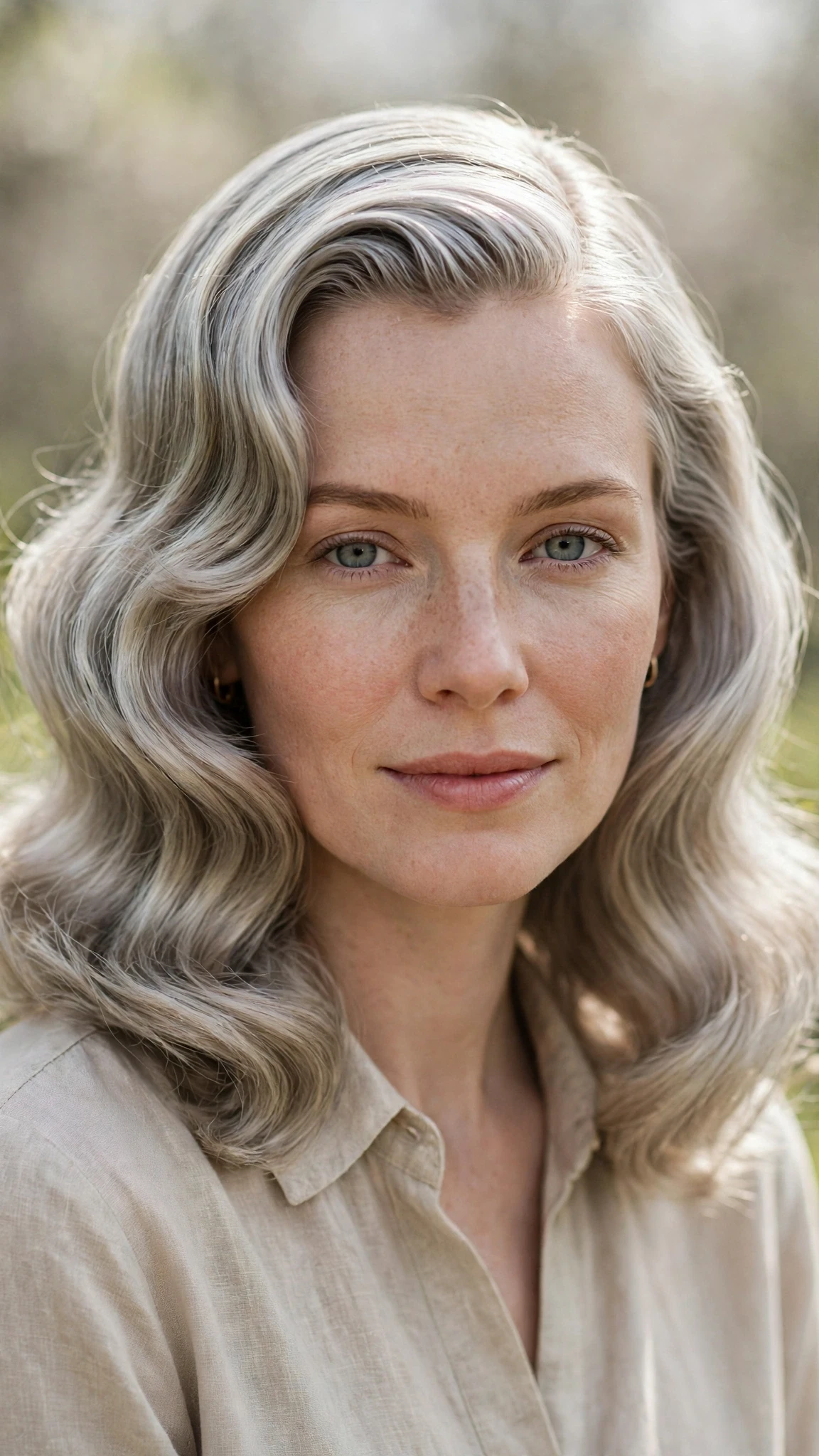 Retro Waves Hairstyles For Spring Evenings With A Deep Side Part With Silky Smooth Strands, Feathered Ends And Silver-Blended Brightness