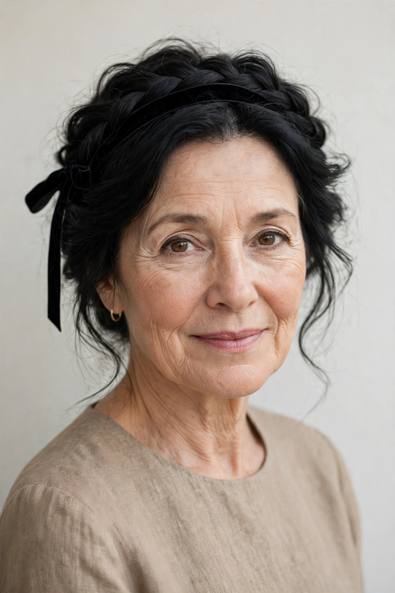 18 Romantic Braided Hairstyles for Women Over 60 with a Loose Crown Braid That Are Romantic, Chic and Easy to Wear 13 Romantic Braided Hairstyles with a Loose Crown Braid in soft black with a softly textured finish