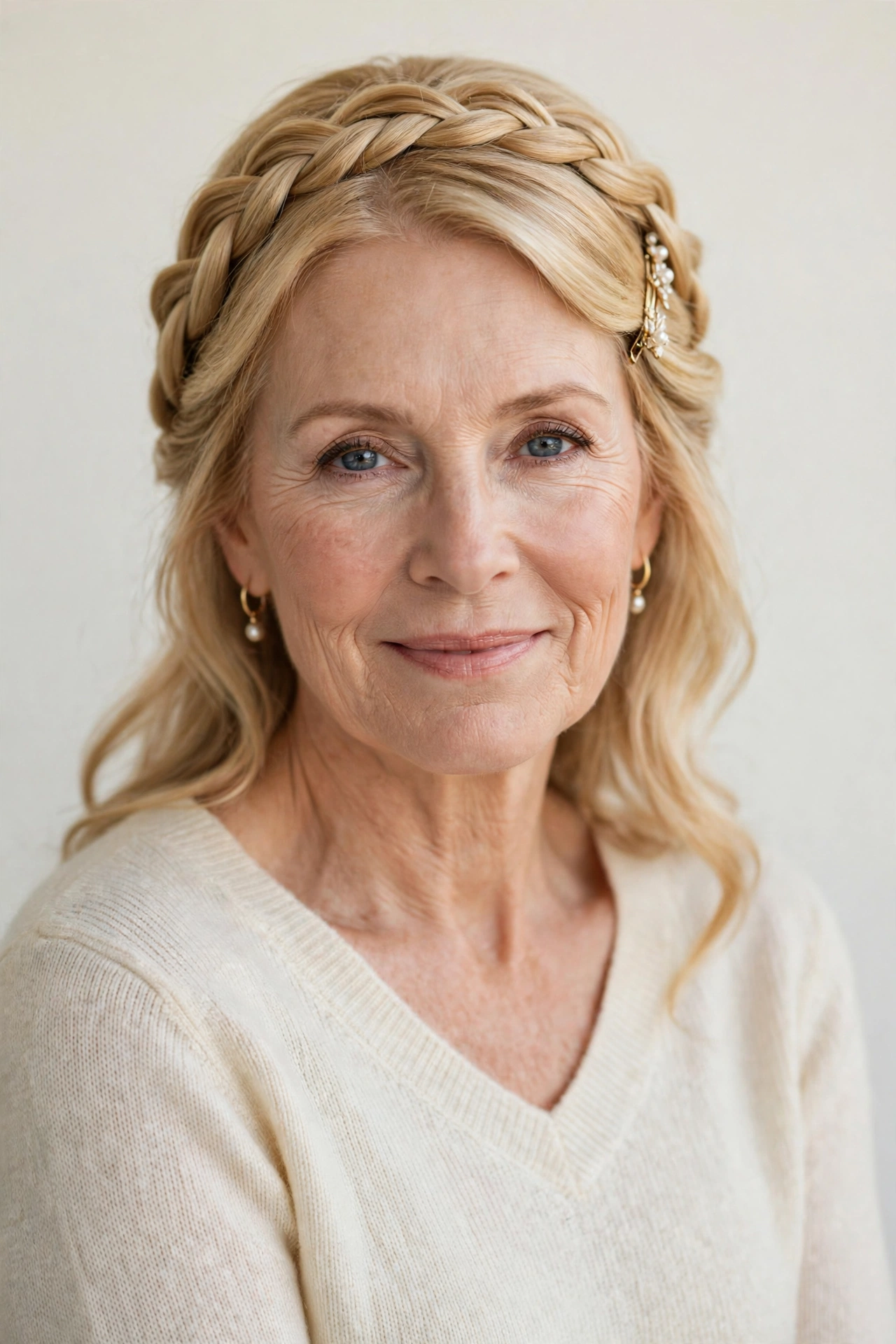 18 Romantic Braided Hairstyles for Women Over 60 with a Loose Crown Braid That Are Romantic, Chic and Easy to Wear 15 Romantic Braided Hairstyles with a Loose Crown Braid in golden blonde with a sleek with shine finish