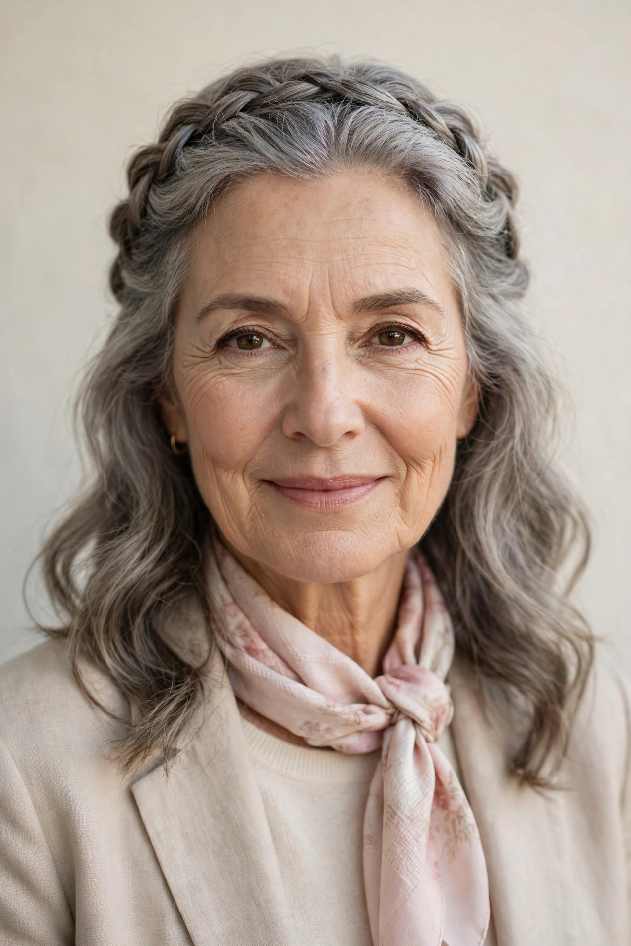 18 Romantic Braided Hairstyles for Women Over 60 with a Loose Crown Braid That Are Romantic, Chic and Easy to Wear 17 Romantic Braided Hairstyles with a Loose Crown Braid in soft grey-blended with a softly waved finish