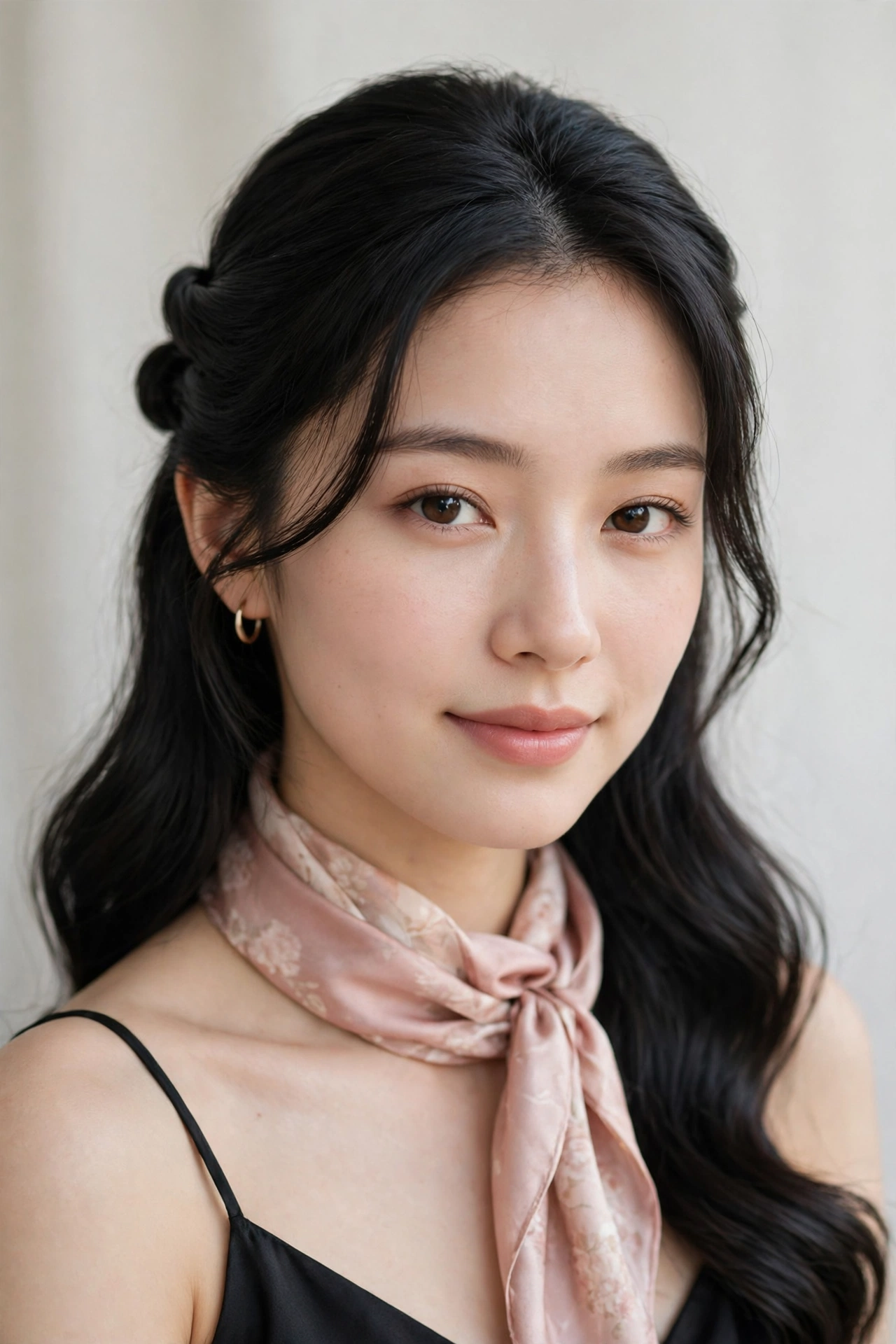 Romantic Date Night Hairstyles with a Half Up Twist in soft black with a smooth and polished finish