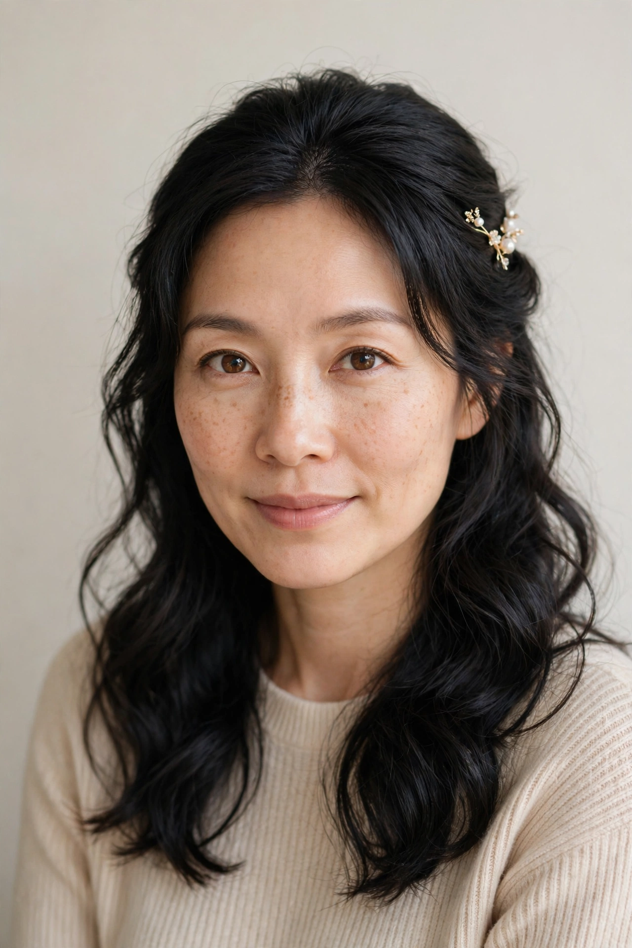 Soft Black Romantic Half Up Hairstyles with A Dainty Hair Clip