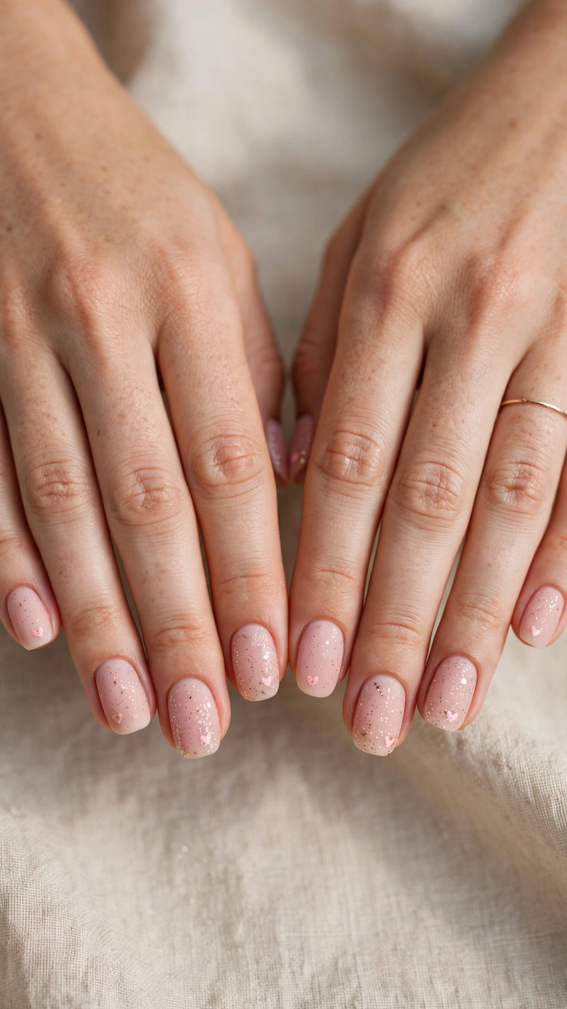 Romantic Heart and Glitter Nails in Rounded Square with Single Tiny Heart
