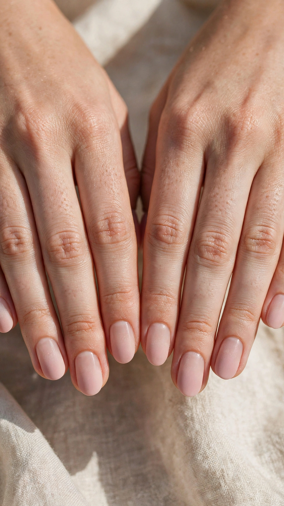 Romantic Nude Pink Nails in Short Oval with Soft Ombre Fade