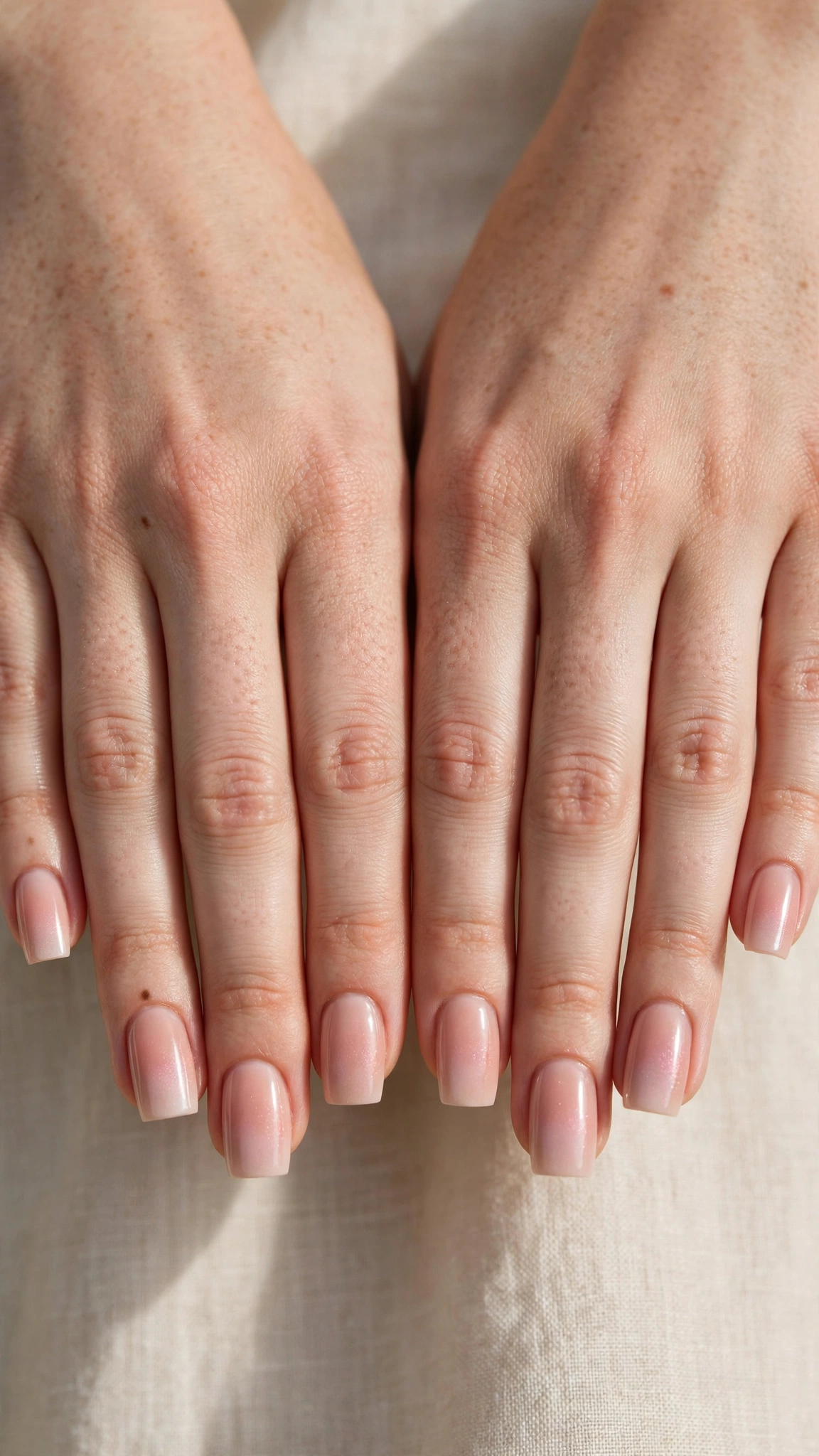 Romantic Nude Pink Nails in Square with Soft Ombre Fade