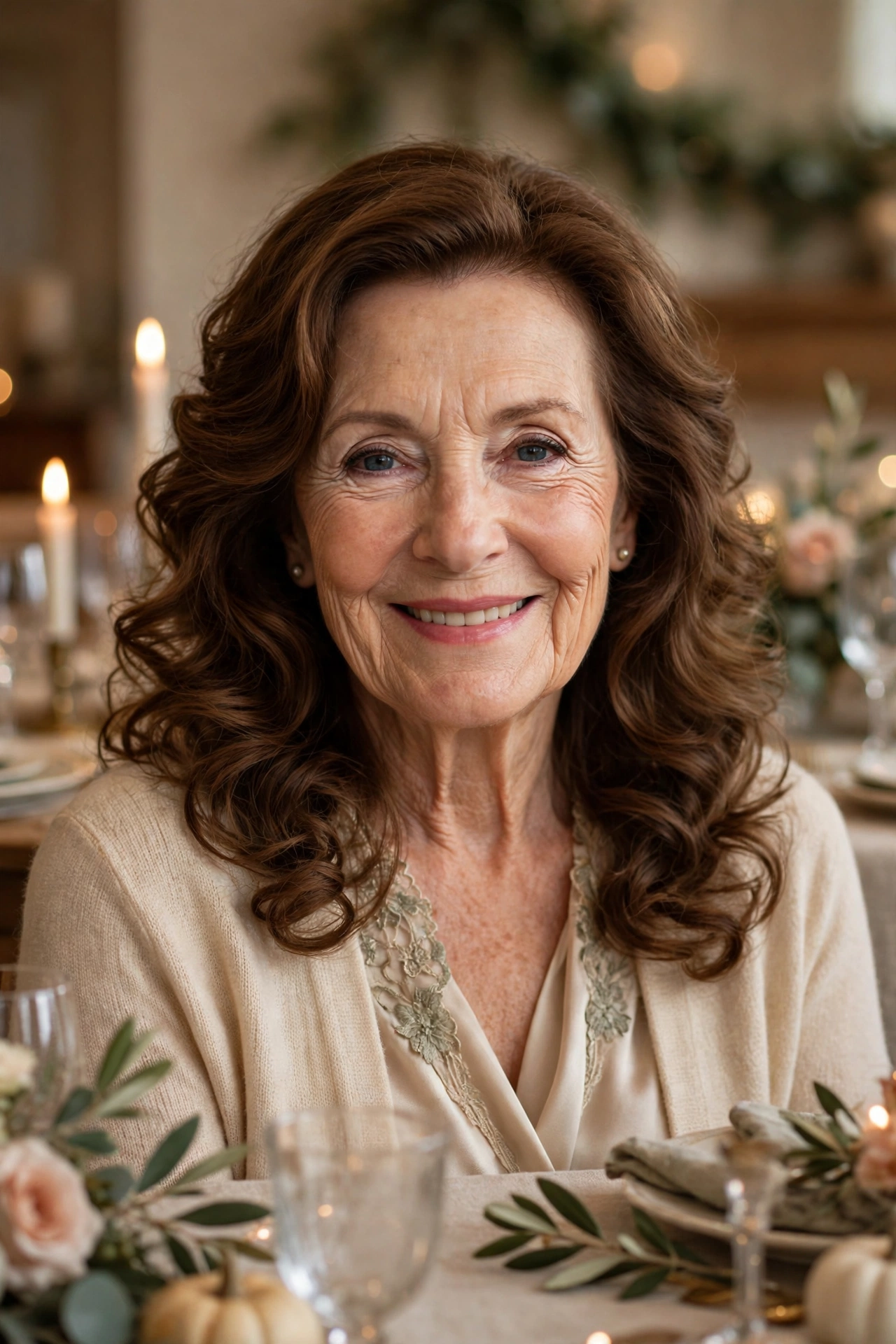 romantic waves for family celebrations in chestnut brown with photo-ready softness