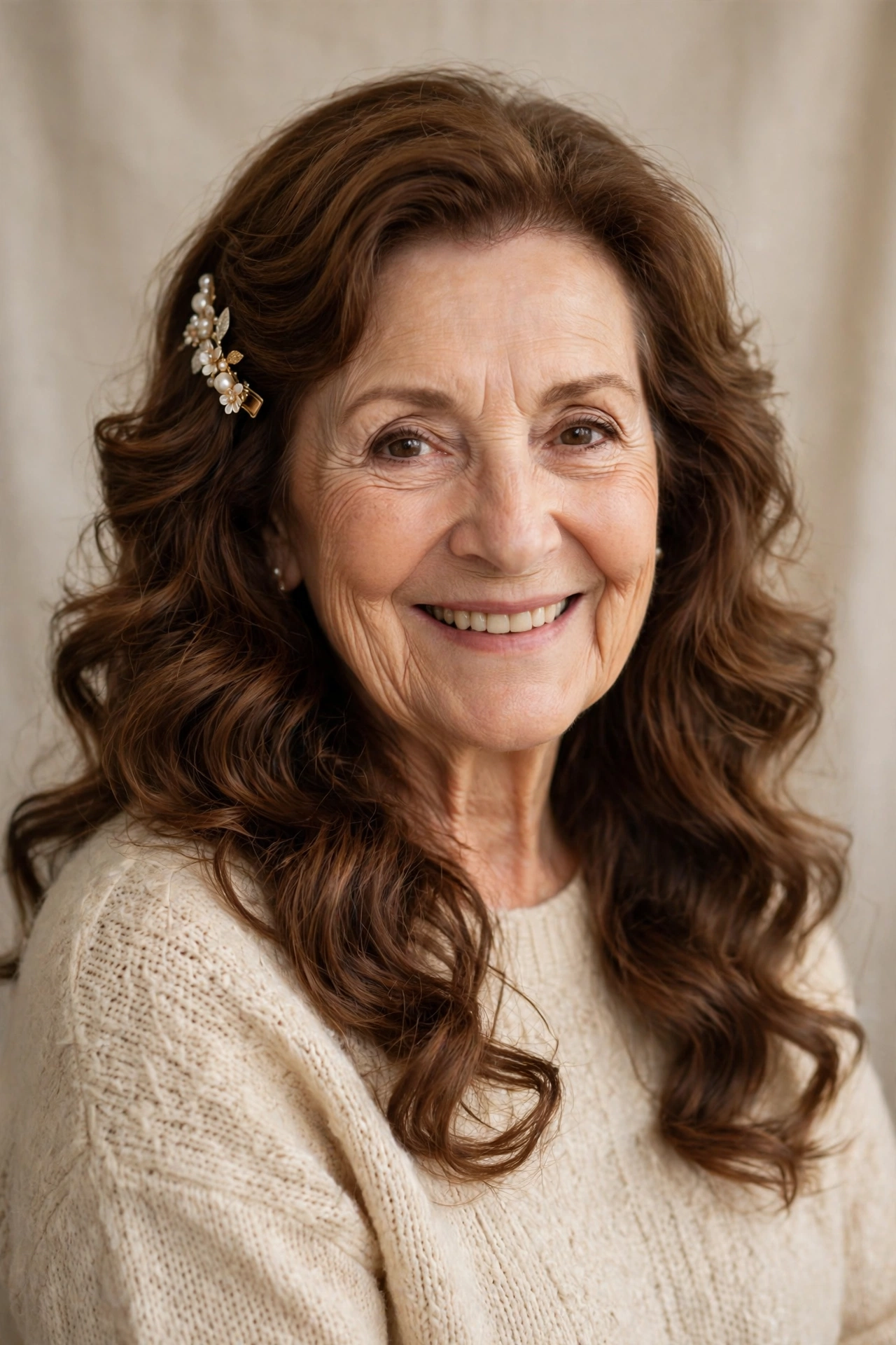romantic waves with a pretty clip in chestnut brown with soft volume