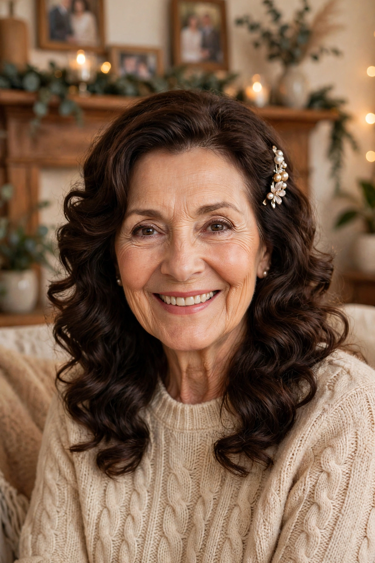 romantic waves with a pretty clip in dark chocolate brown with photo-ready softness