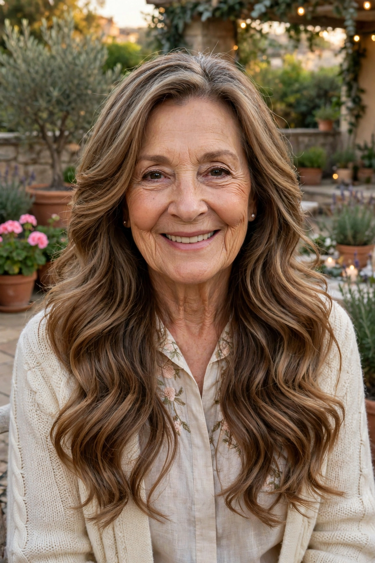 romantic waves with long layers in caramel balayage with soft volume