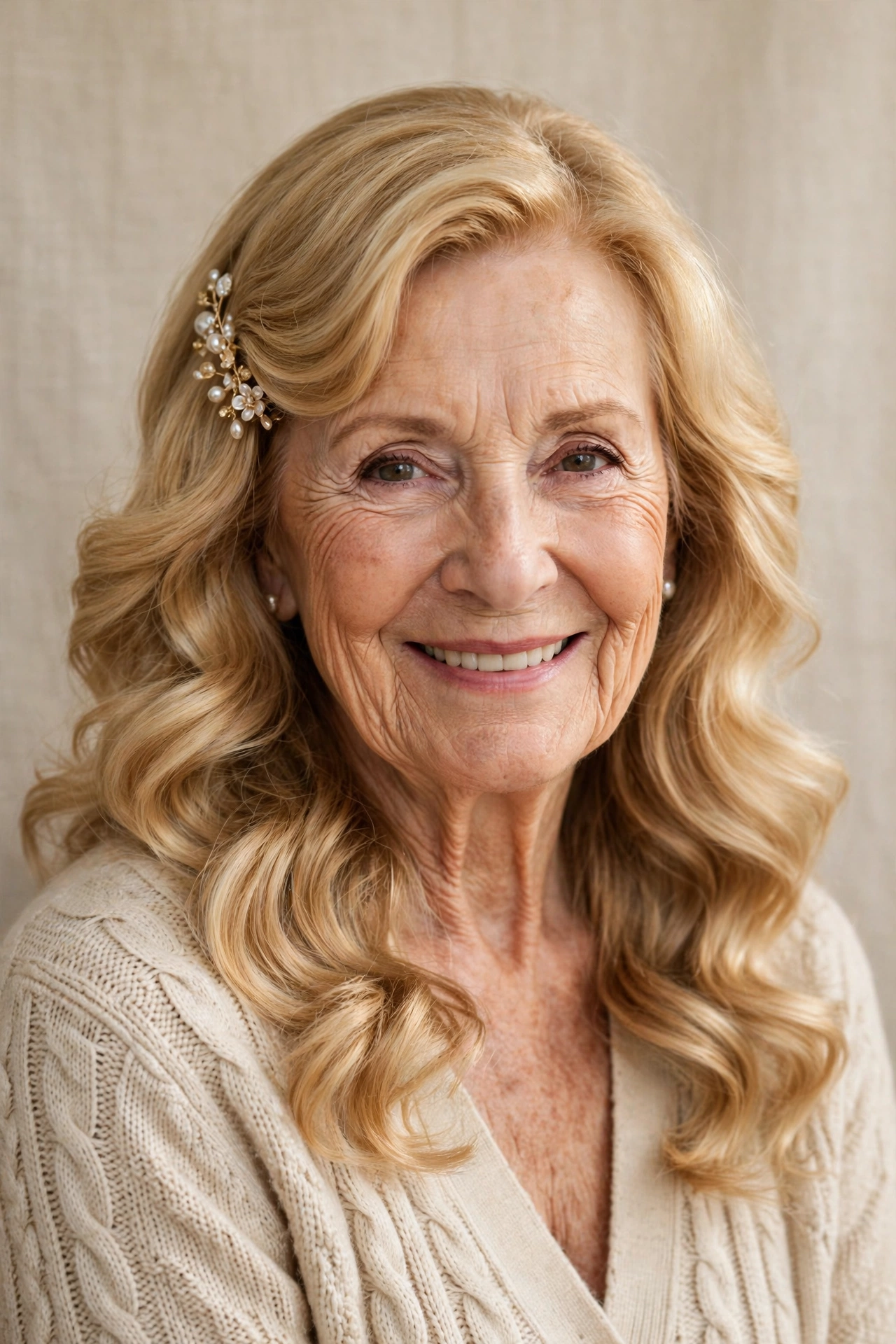 romantic waves with a pretty clip in golden blonde with side part