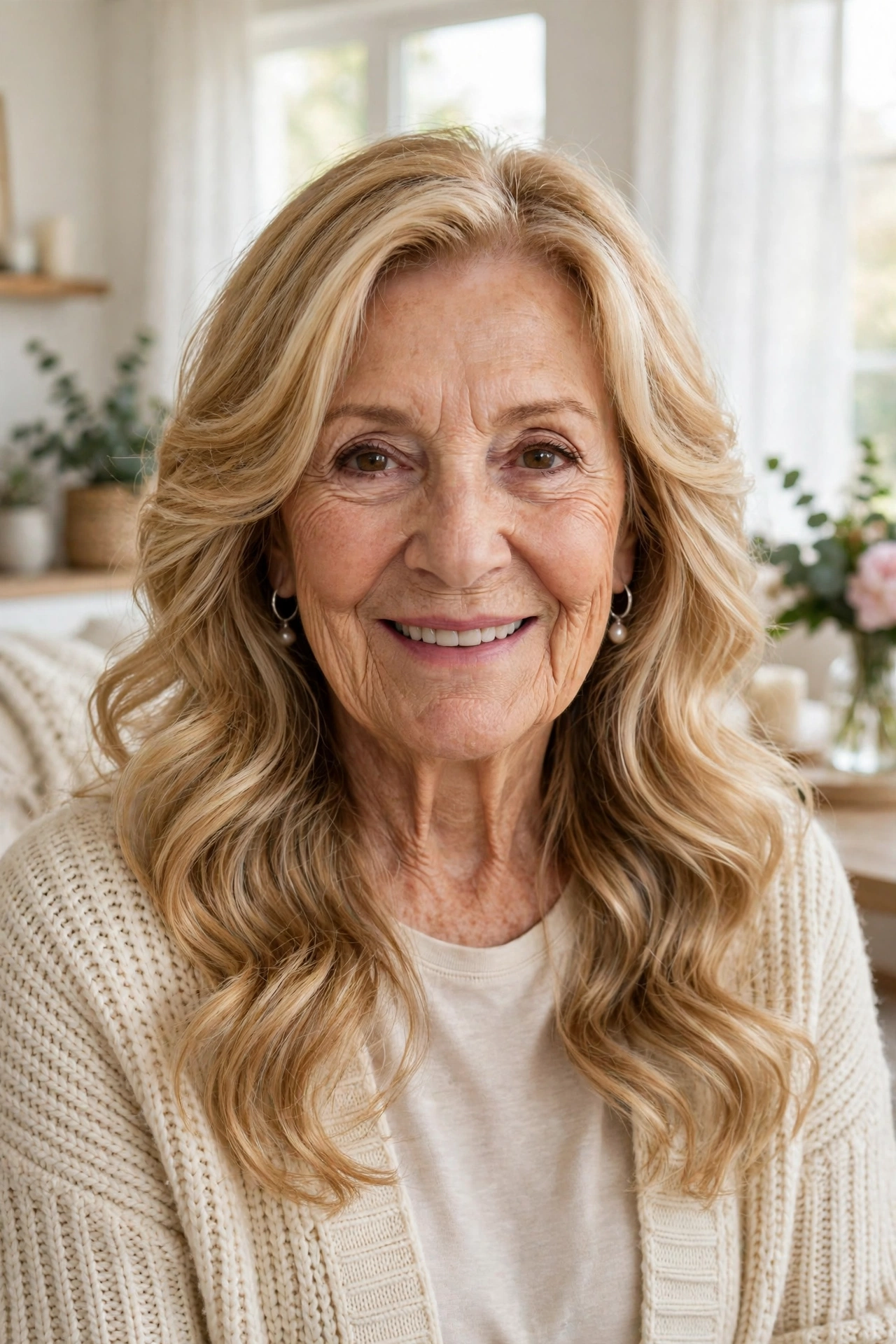 romantic waves with face-framing layers in golden blonde with comfortable all-day hold
