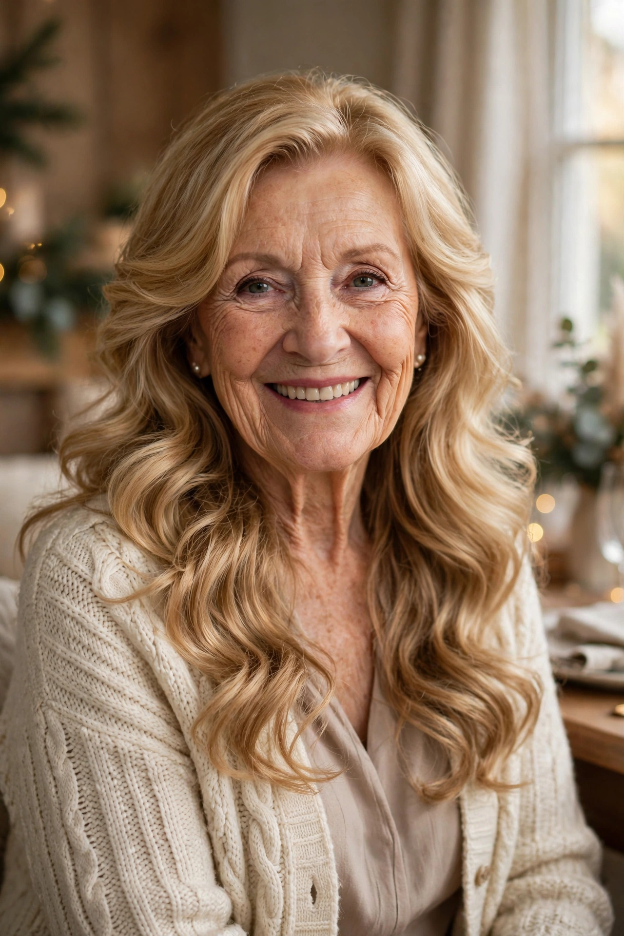 romantic waves with long layers in golden blonde with celebration finish