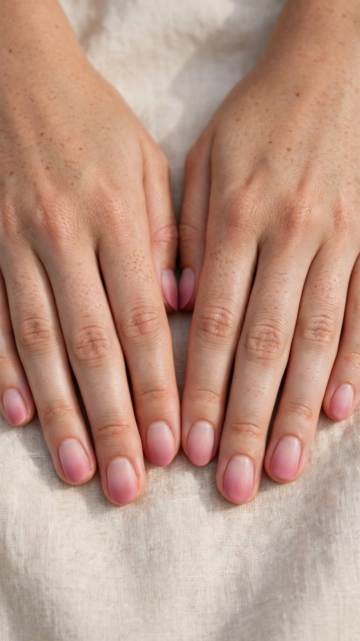 Rose Pink Romantic Short Nails in Short Oval with Soft Ombre Fade