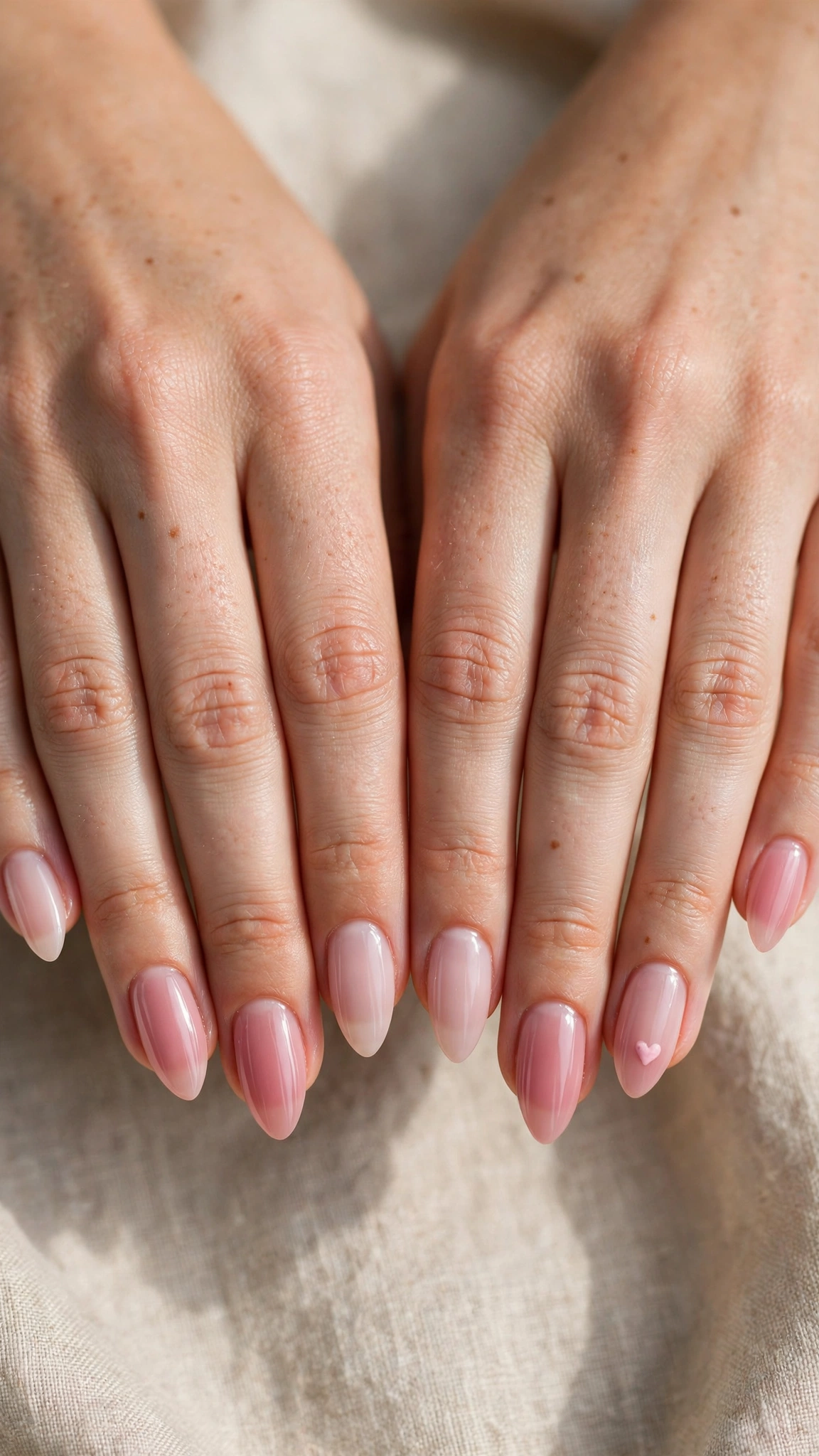 Rose Pink Romantic Short Nails in Soft Stiletto with Single Tiny Heart