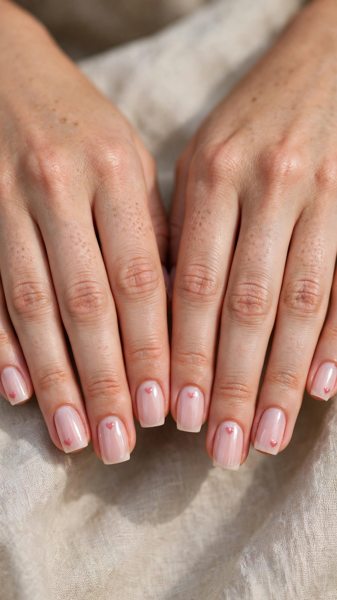 Rose Pink Romantic Short Nails in Short Square with Single Tiny Heart