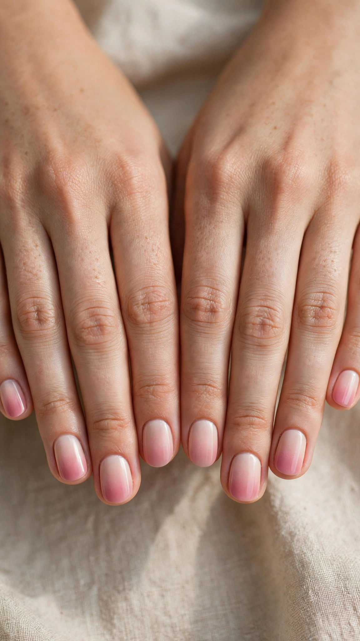 Rose Pink Romantic Short Nails in Round with Soft Ombre Fade