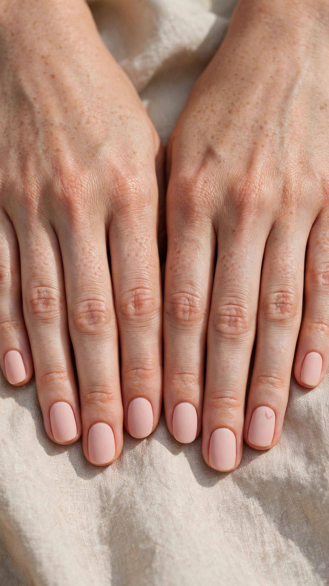 Rose Pink Romantic Short Nails in Rounded Square with Single Tiny Heart
