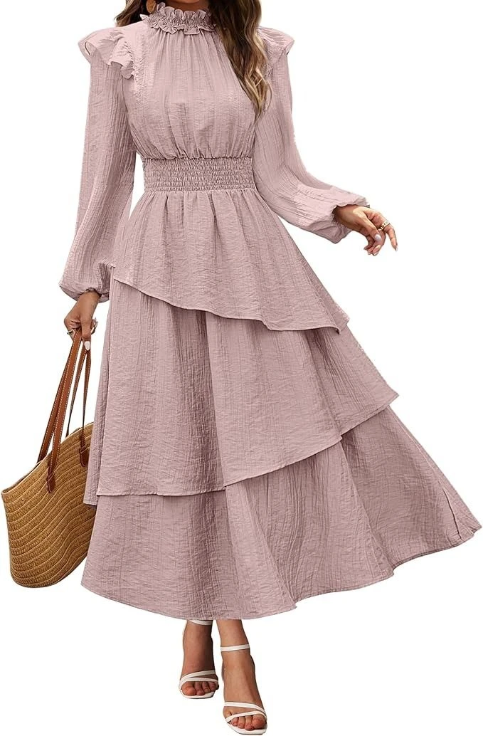 38 Ruffle Hem Dress Outfits for Late Winter Weddings That Are Chic, Romantic and Easy to Wear 10 Blush ruffle hem tiered dress with kitten heels and a slim leather belt