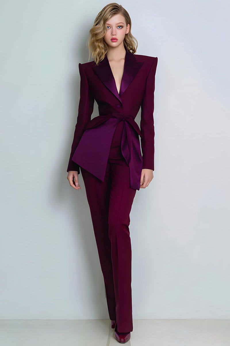 Purple Satin Tuxedo Suit with a Peplum Tie