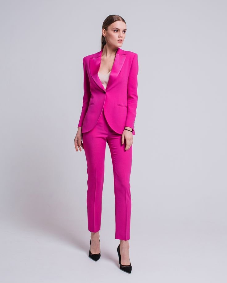 Hot Pink Satin Tuxedo Suit with a White Top