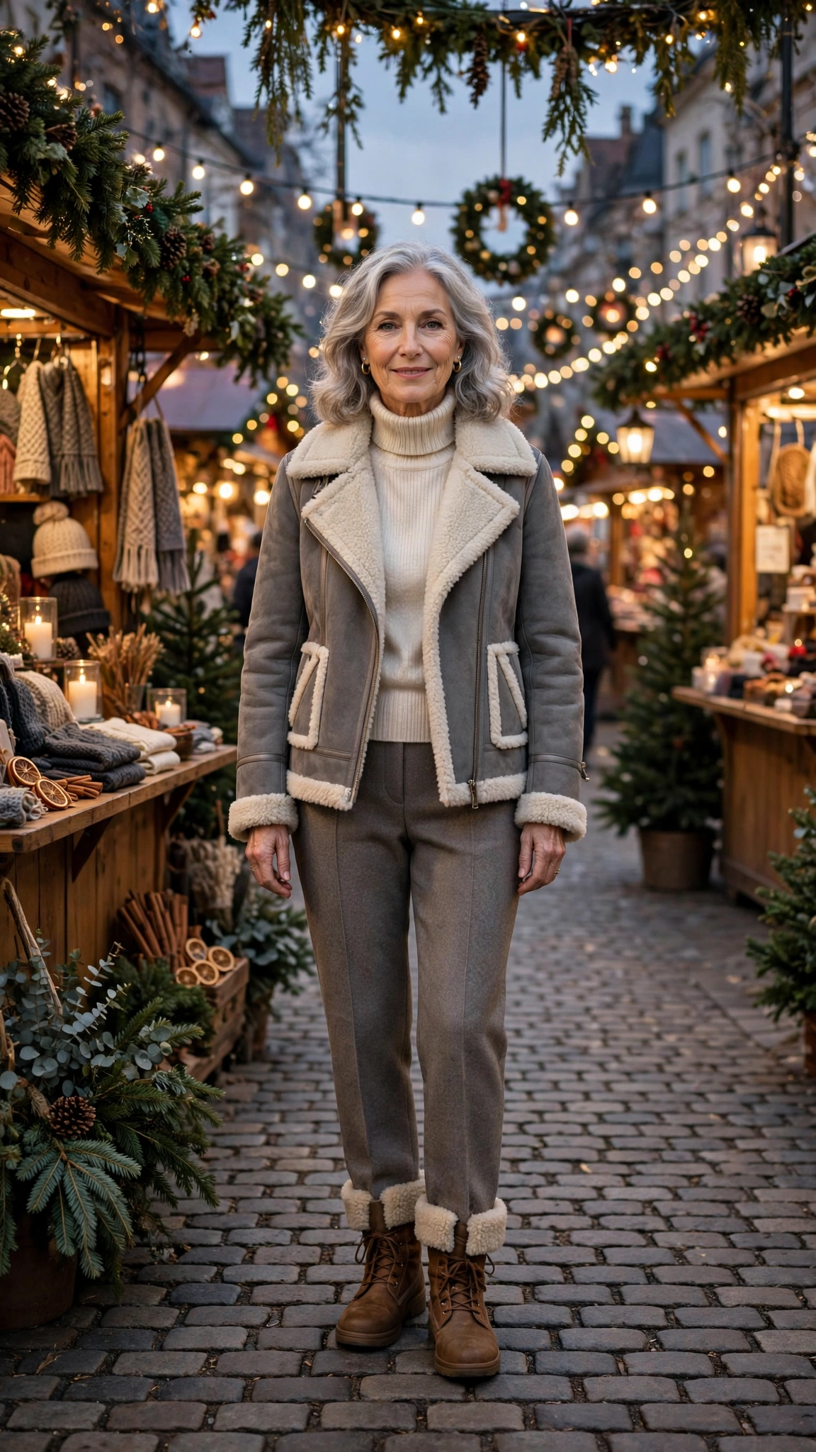 Grey Shearling Lined Jacket with wool trousers