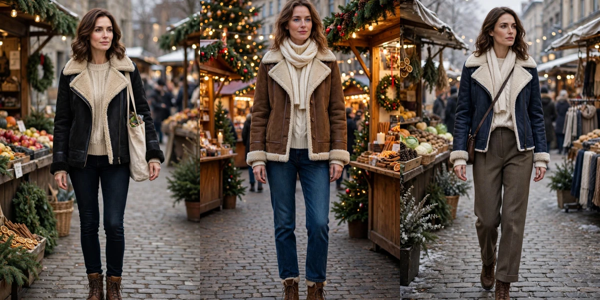 28 Shearling lined jacket outfits for outdoor markets That Are Chic, Warm and Elegant