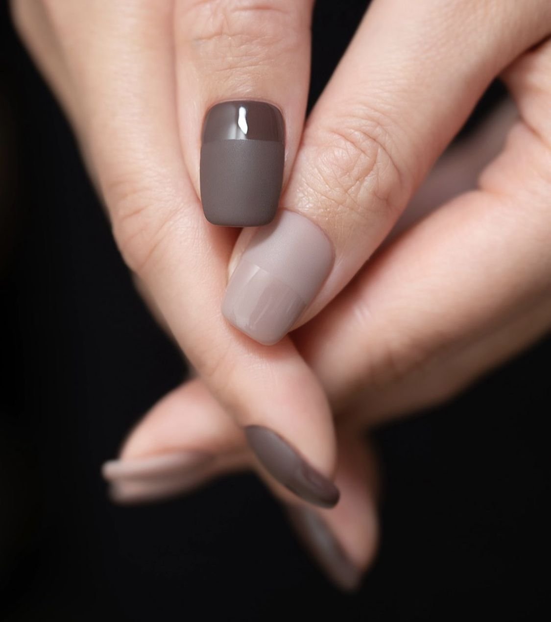 Matte Taupe Square Nails with Glossy Tips for January Office Looks