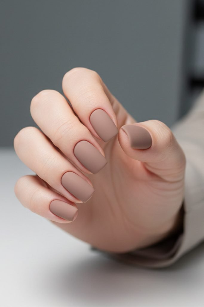Matte Taupe Square Nails for January Office Looks