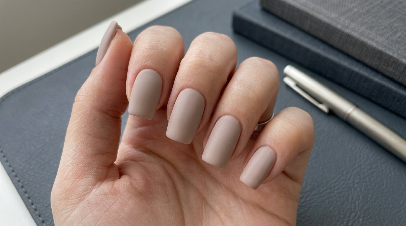 Matte Light Taupe Square Nails for January Office Looks